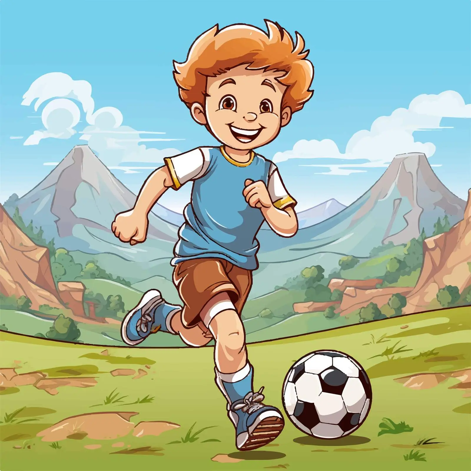 Boy Playing Football in Scenic Hills — free download from Dotvec