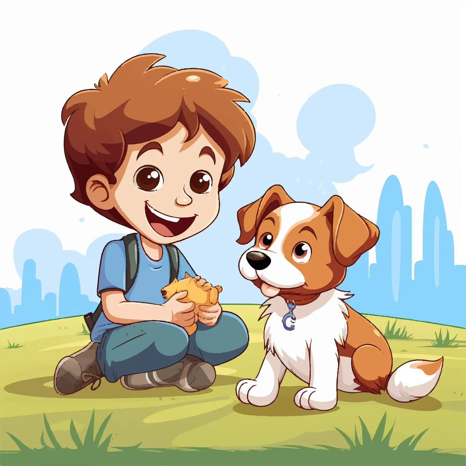 Boy Playing with Dog Vector Illustration — free download from Dotvec