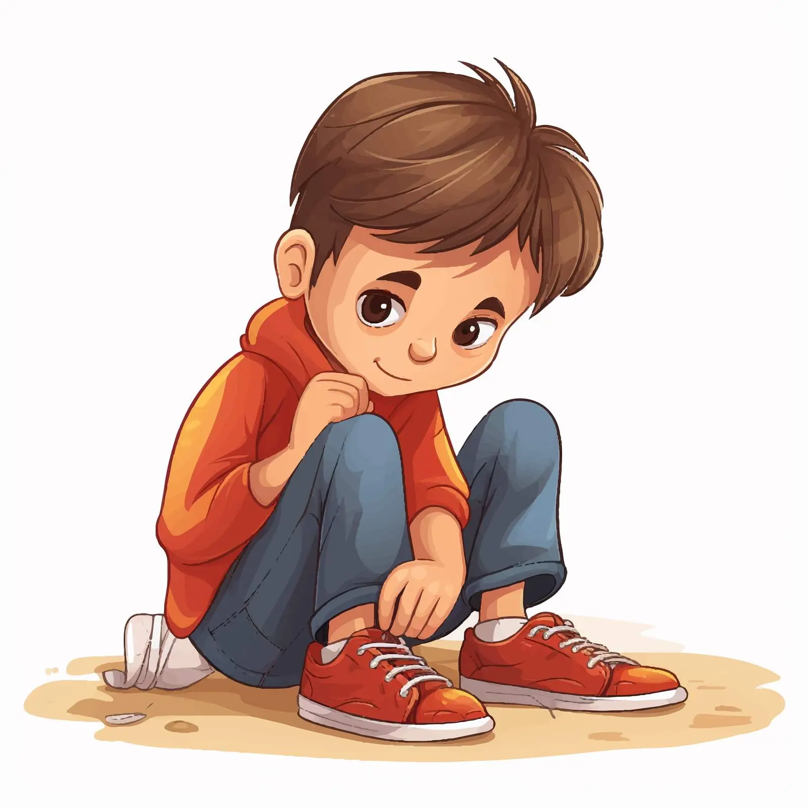 Boy Cartoon Vector Putting on Shoes — free download from Dotvec