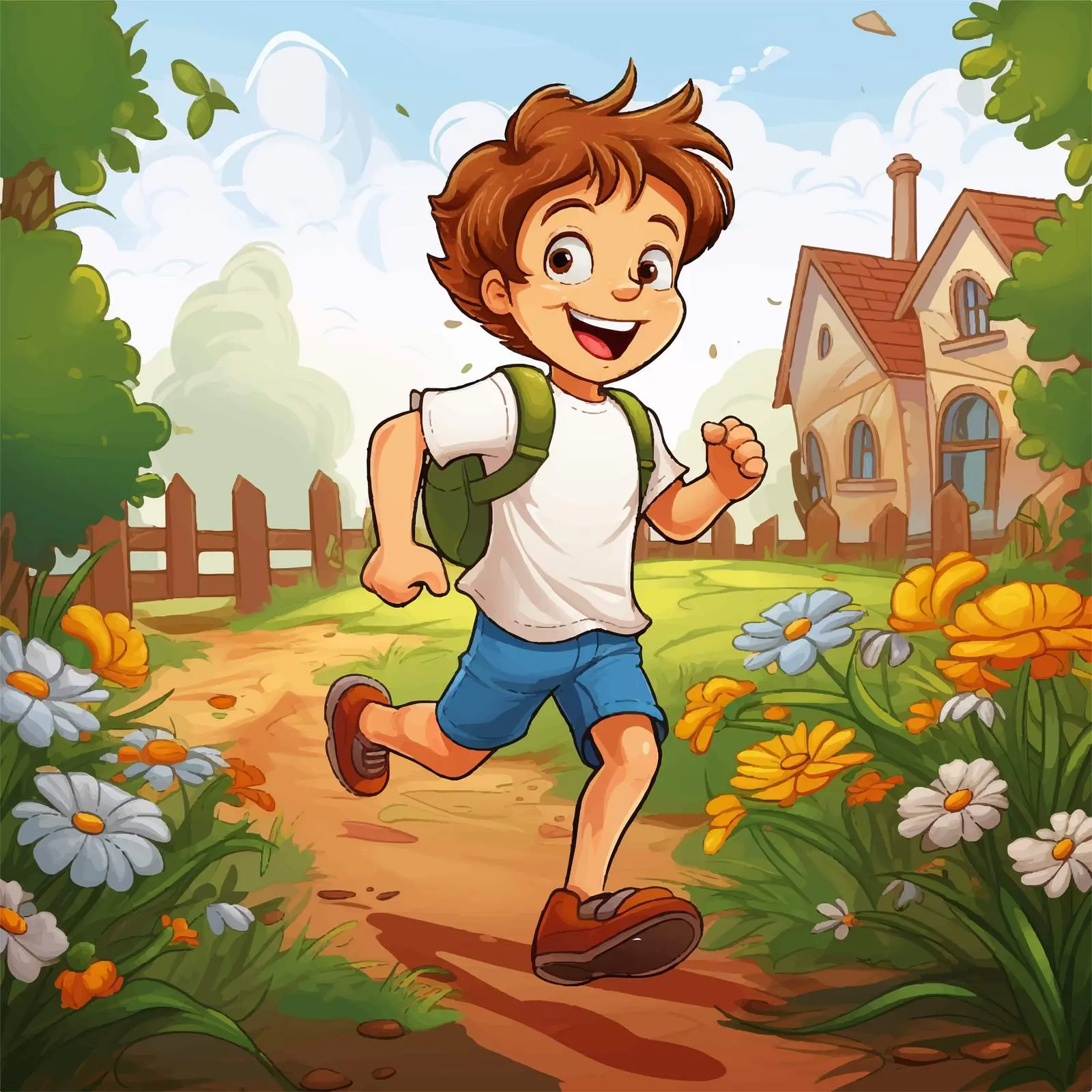 Boy Running Through Garden Vector Illustration — free download from Dotvec
