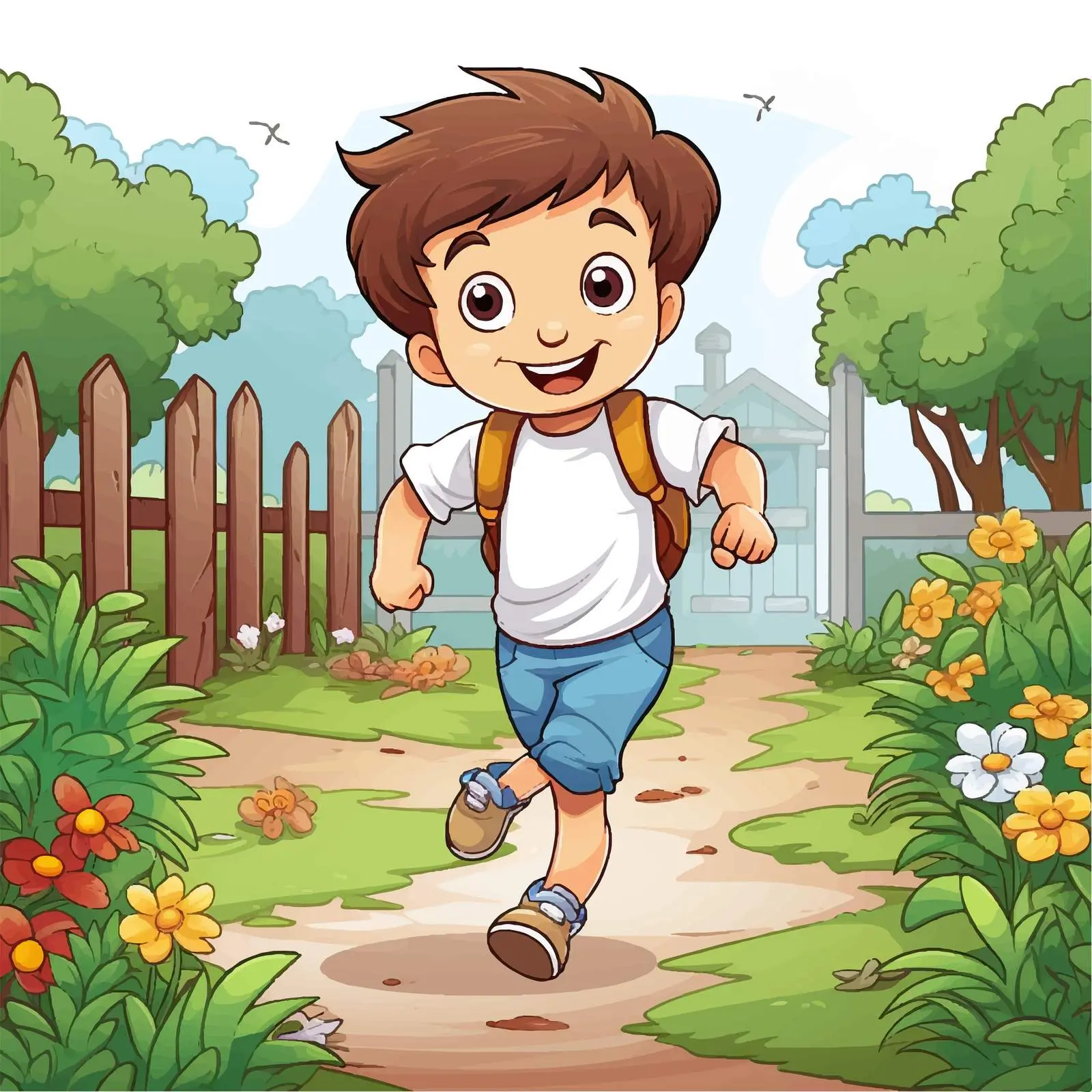 Boy Running in a Garden Vector Illustration — free download from Dotvec