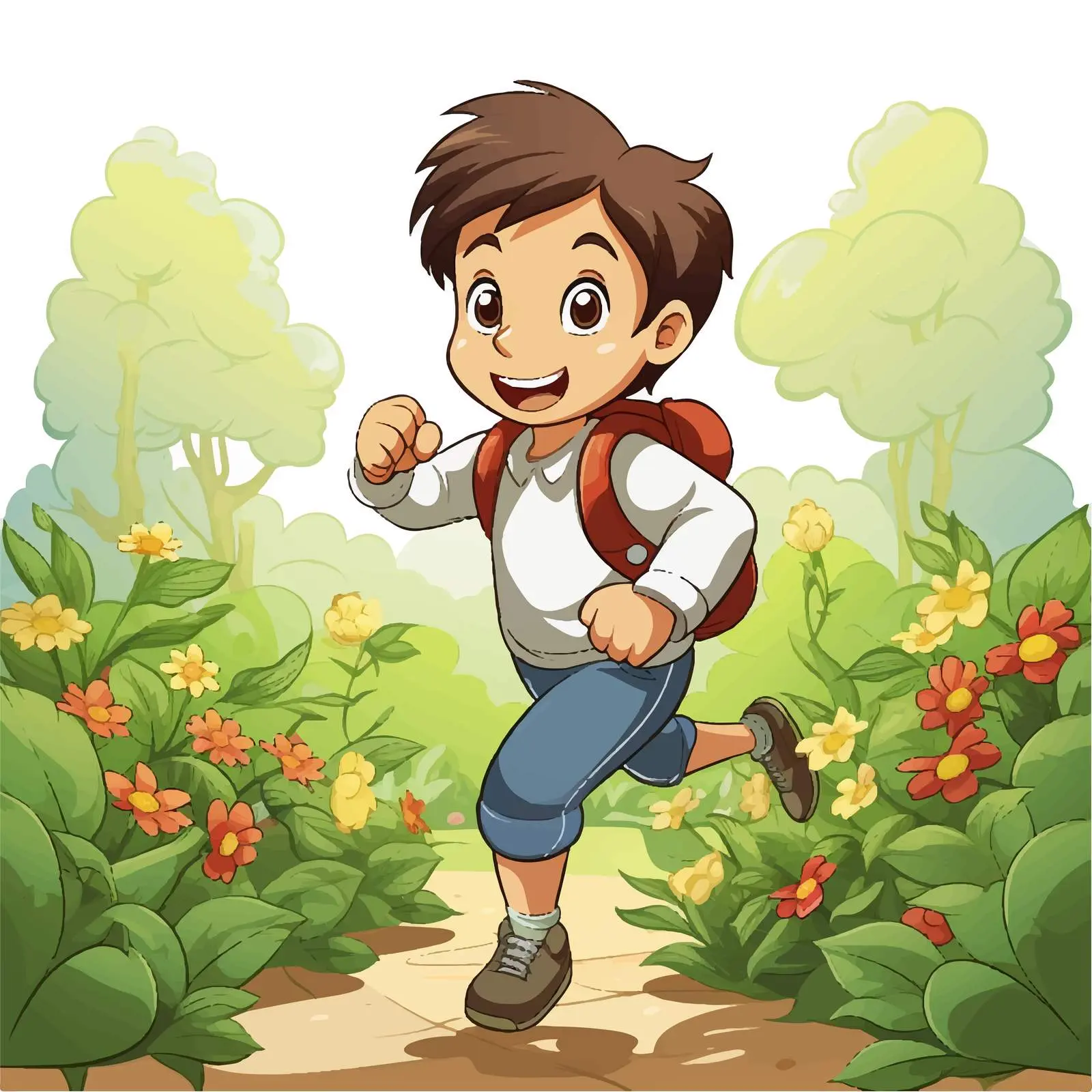 Boy Running in a Garden - Cartoon Vector — free download from Dotvec
