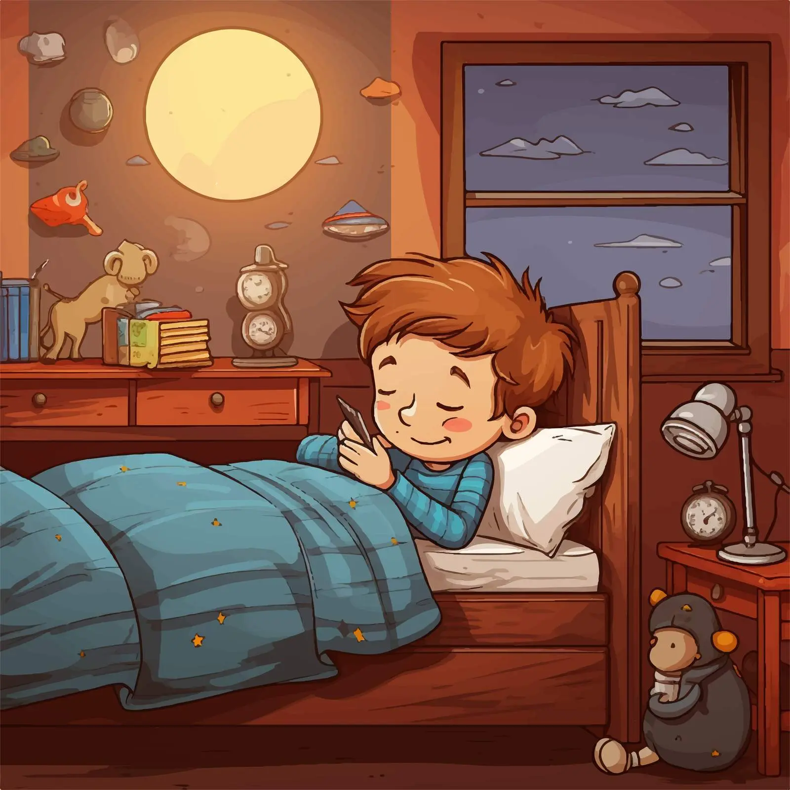 Boy Sleeping Soundly in His Room Illustration — free download from Dotvec