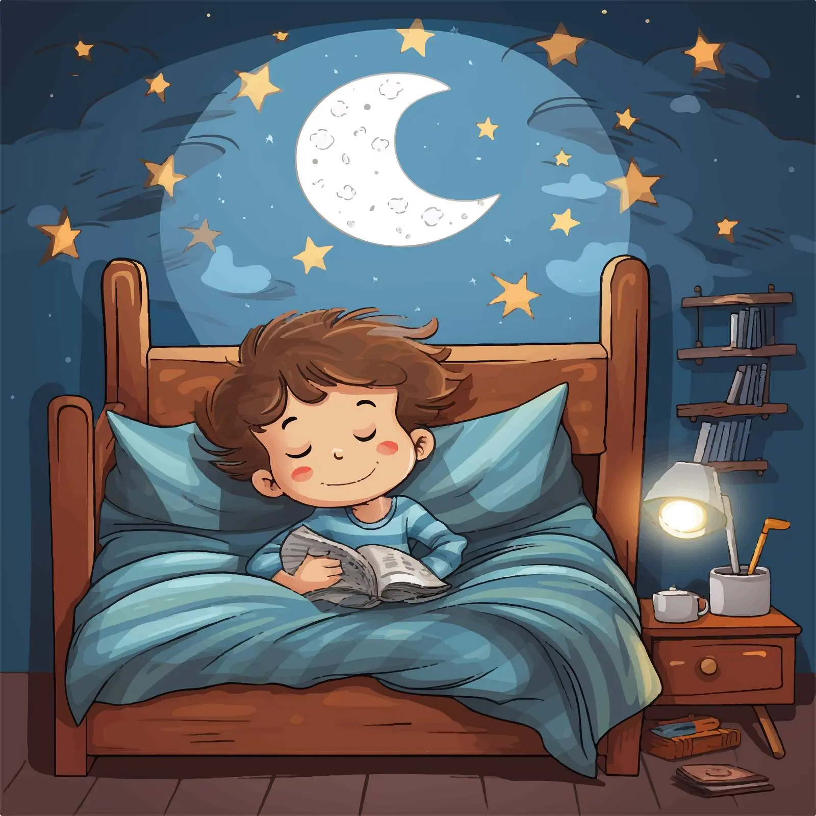 Boy Soundly Sleeping in His Room Illustration — free download from Dotvec