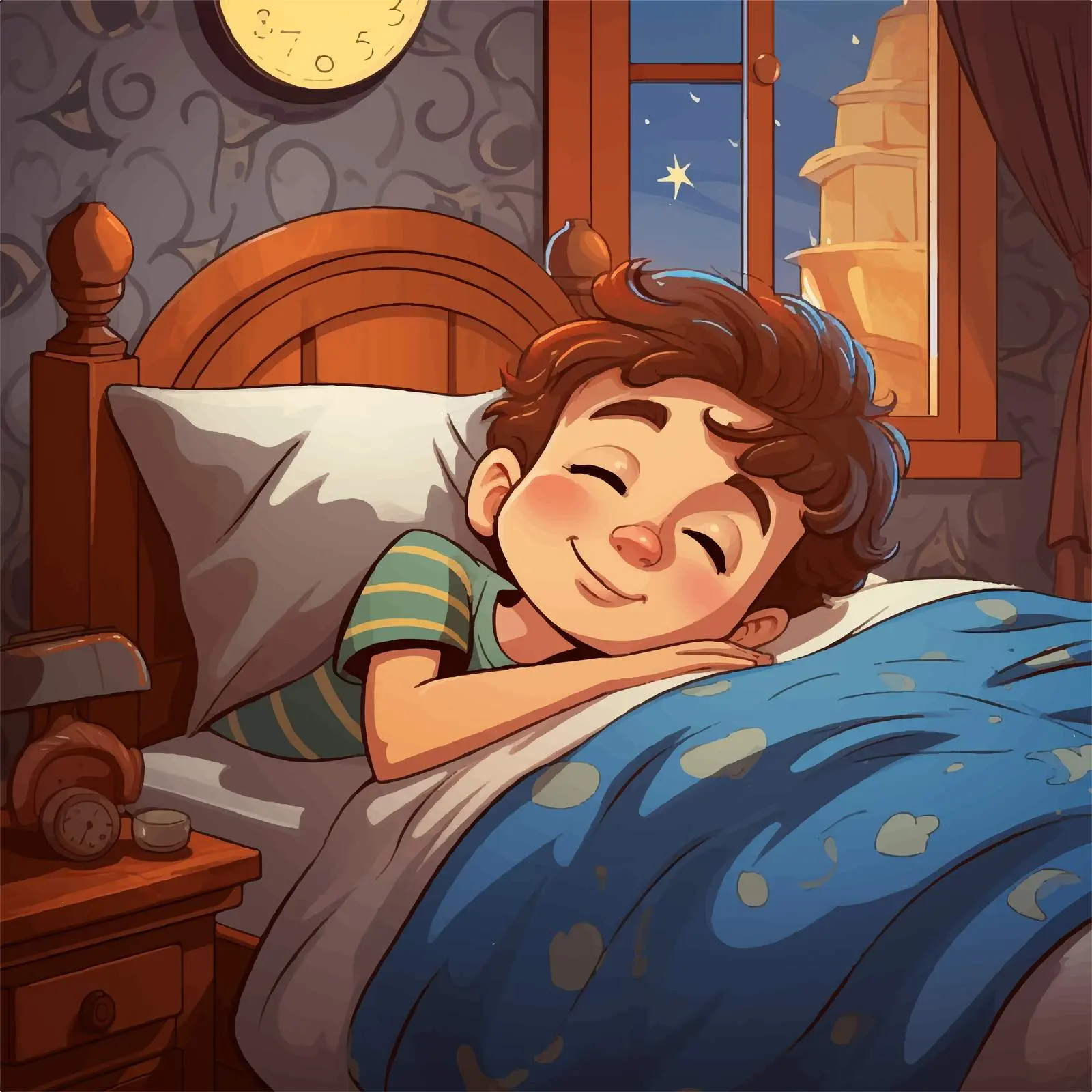 Boy Sleeping Soundly in His Room Illustration — free download from Dotvec