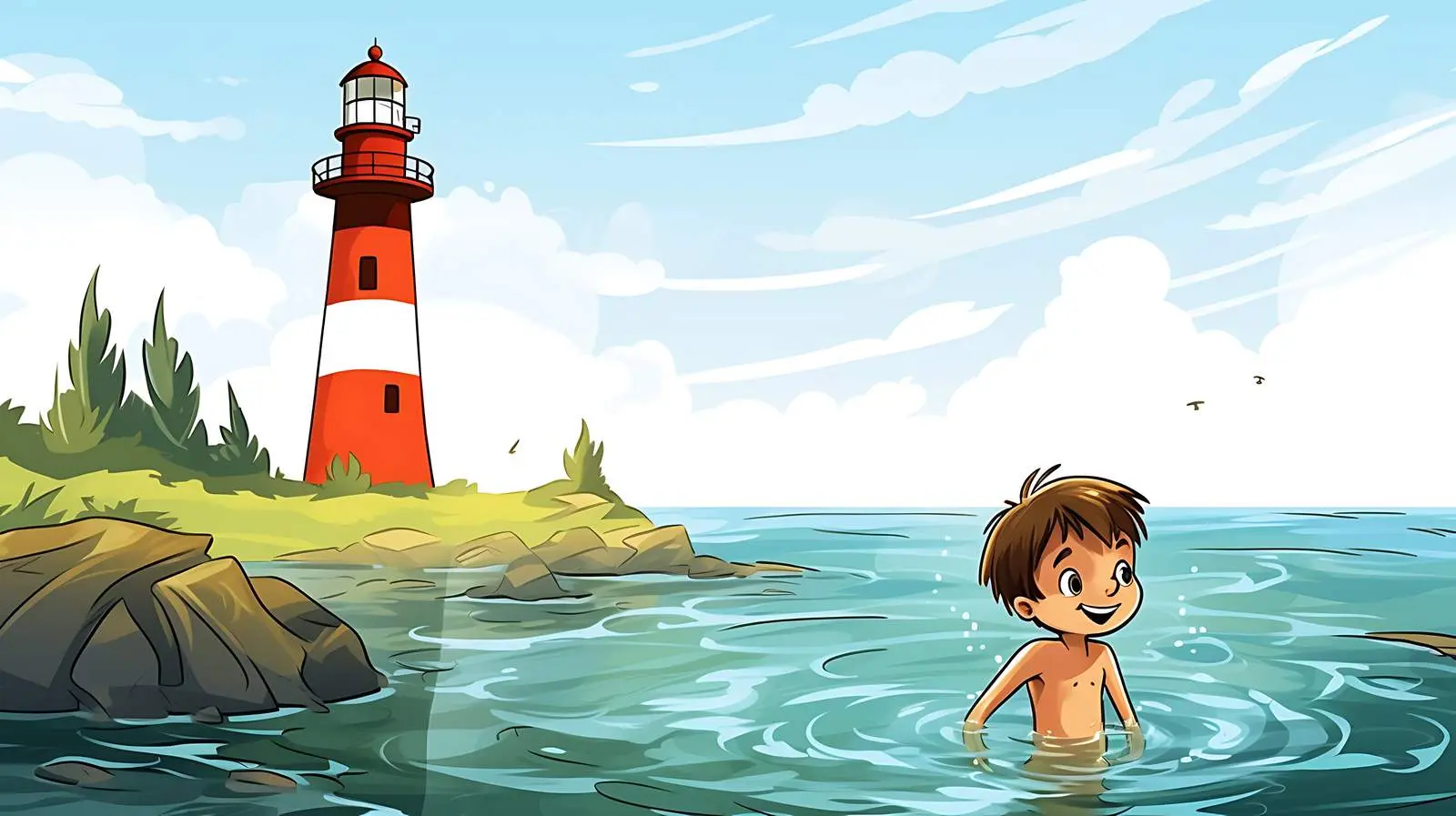 Boy Swimming in Sea Illustration — free download from Dotvec