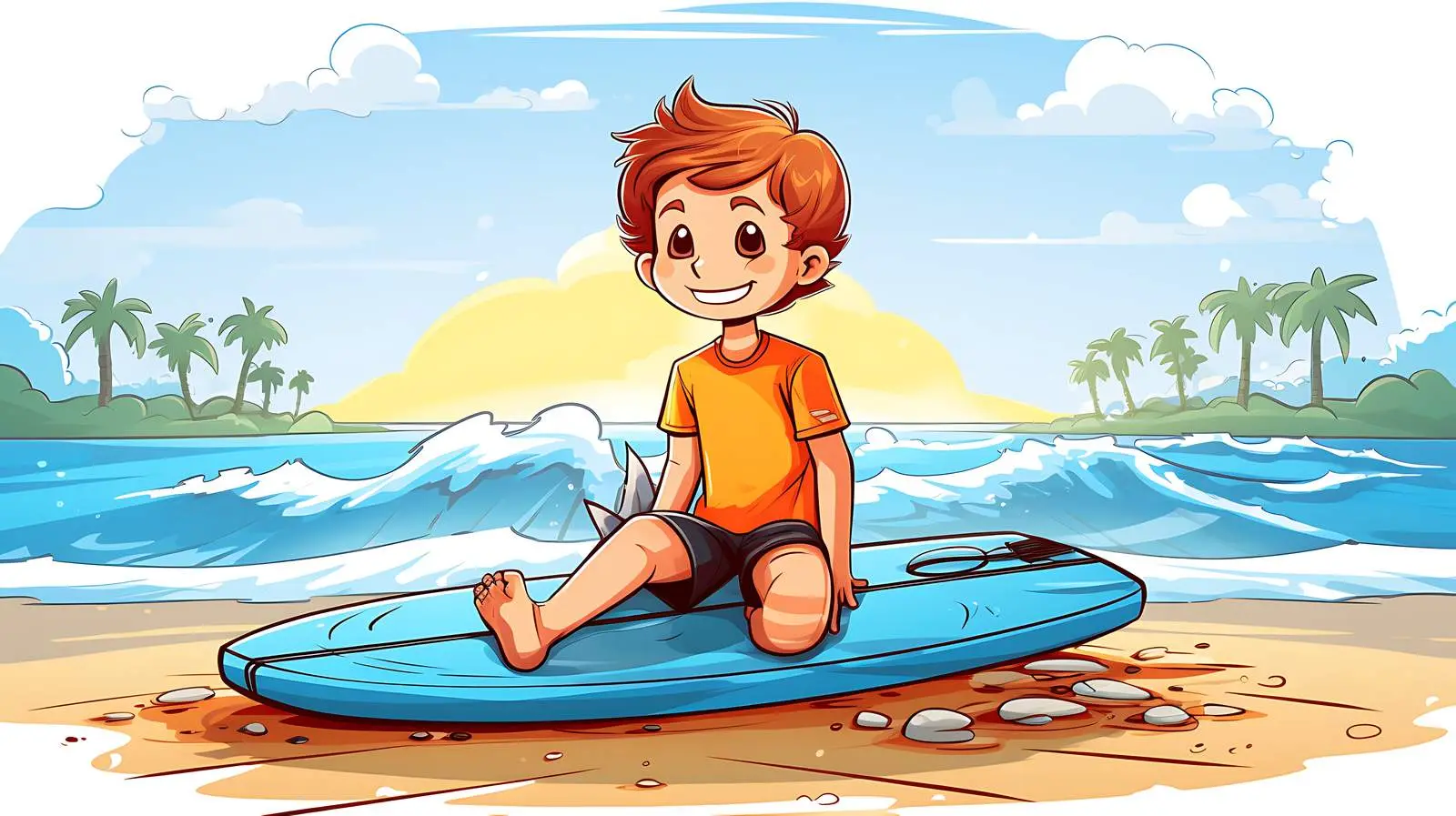 Boy with Surfboard on Seashore — free download from Dotvec
