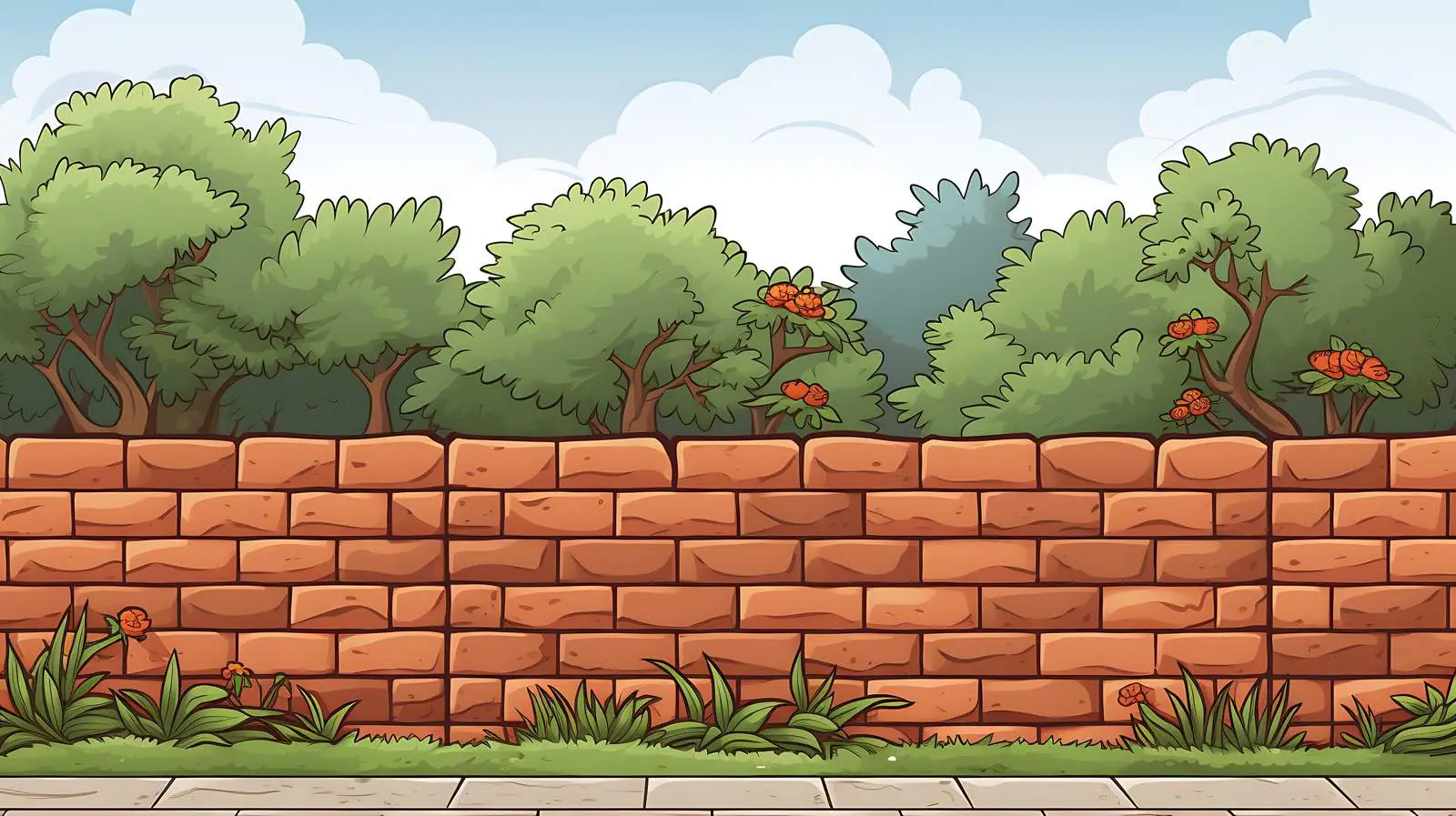 Brick Wall Garden Vector Illustration — free download from Dotvec
