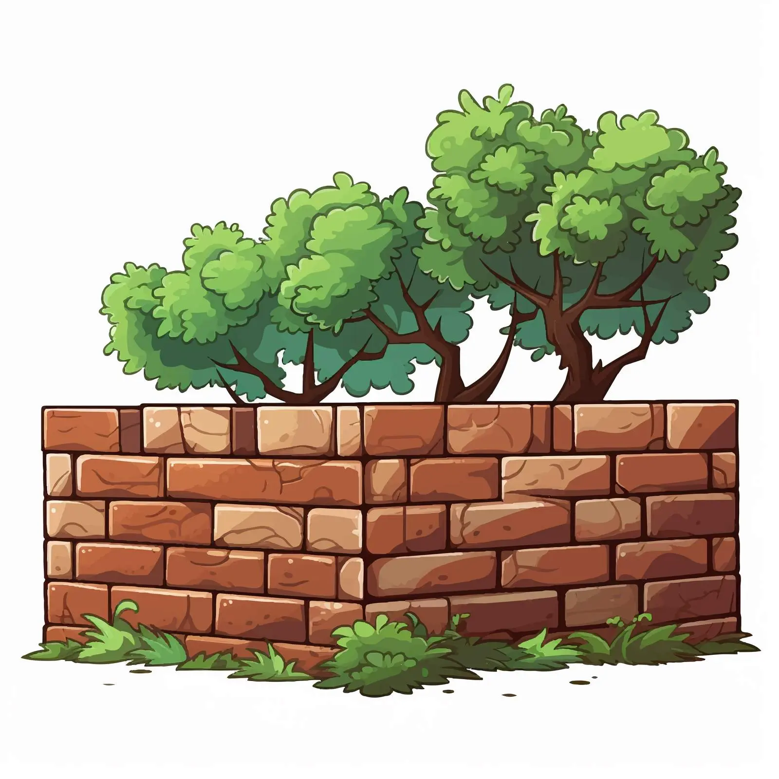 Cartoon Brick Wall in a Garden Illustration — free download from Dotvec