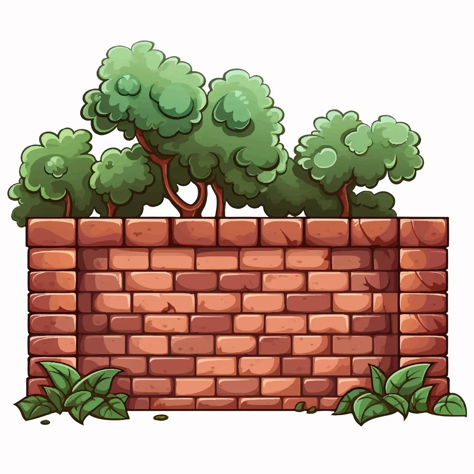 Cartoon Brick Wall in Garden Vector Illustration — free download from Dotvec