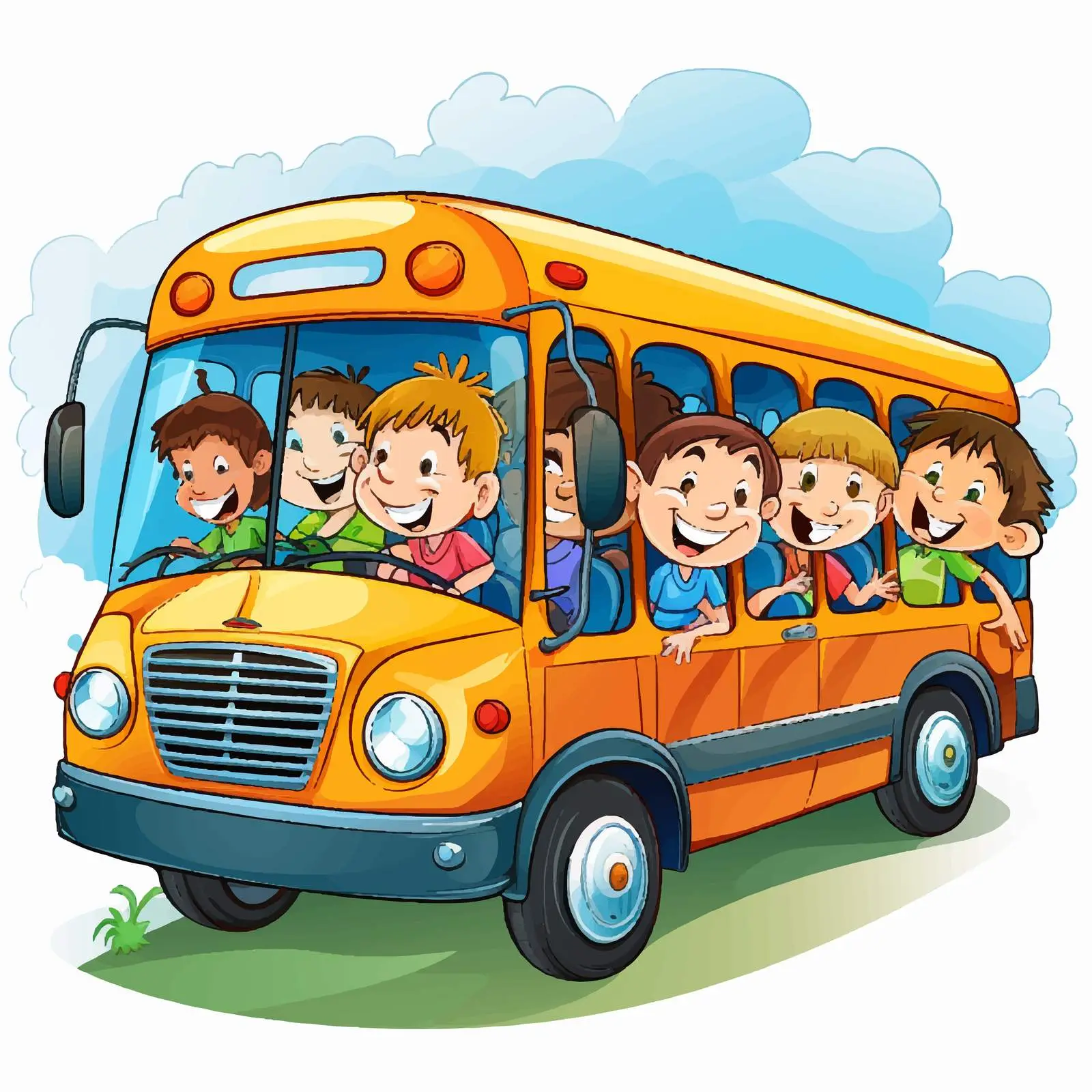 Bus Full of Kids Illustration on White Background — free download from Dotvec