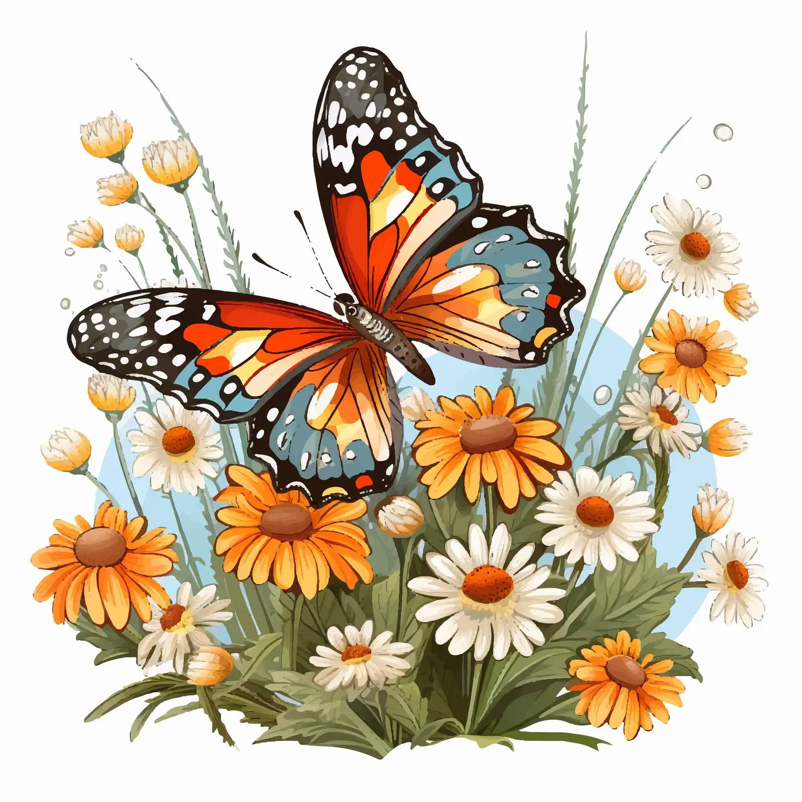 Butterfly on Flowers Vector Illustration — free download from Dotvec