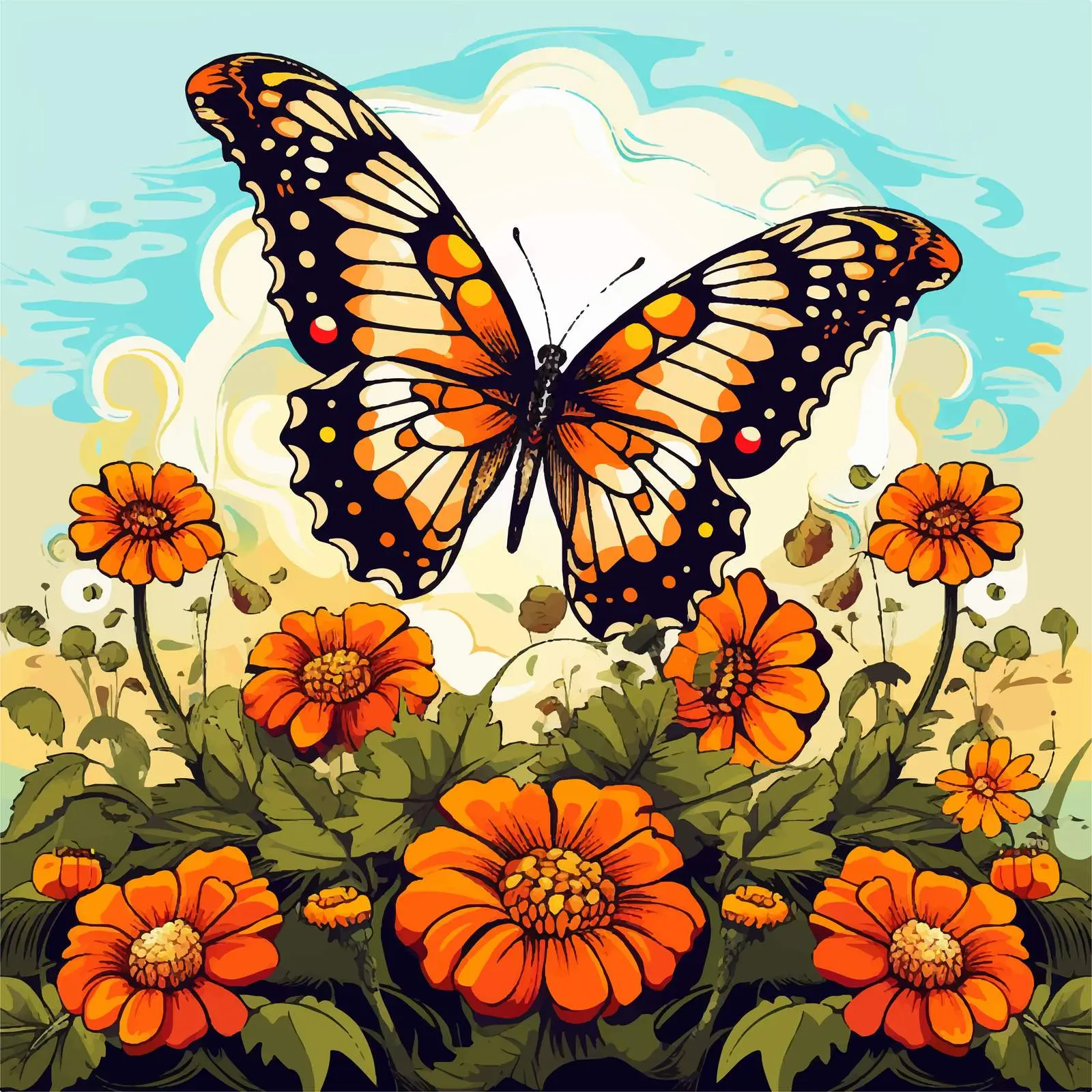 Colorful Butterfly Illustration on Flowers — free download from Dotvec
