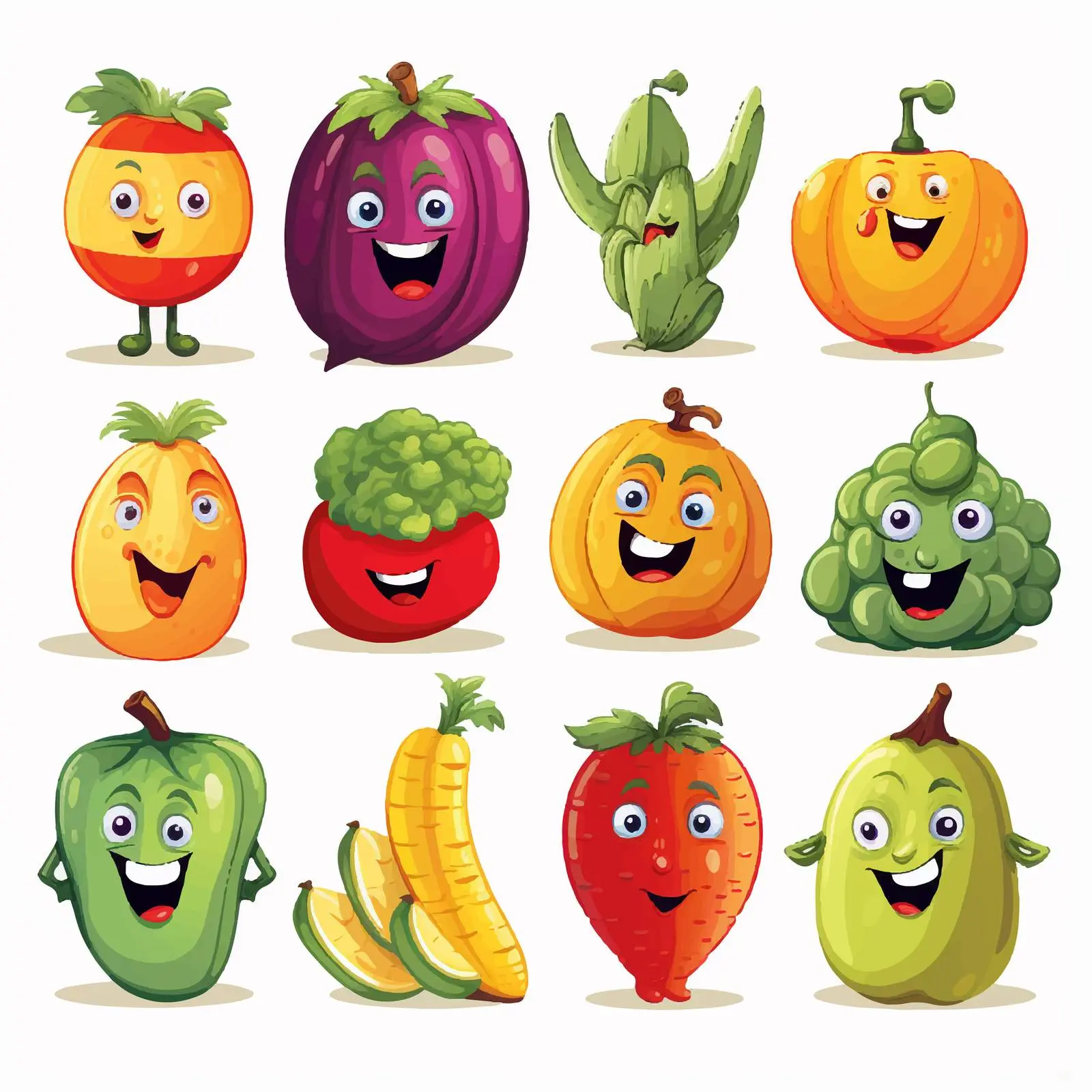 Cartoon Fruits and Vegetables Vector Illustration — free download from Dotvec