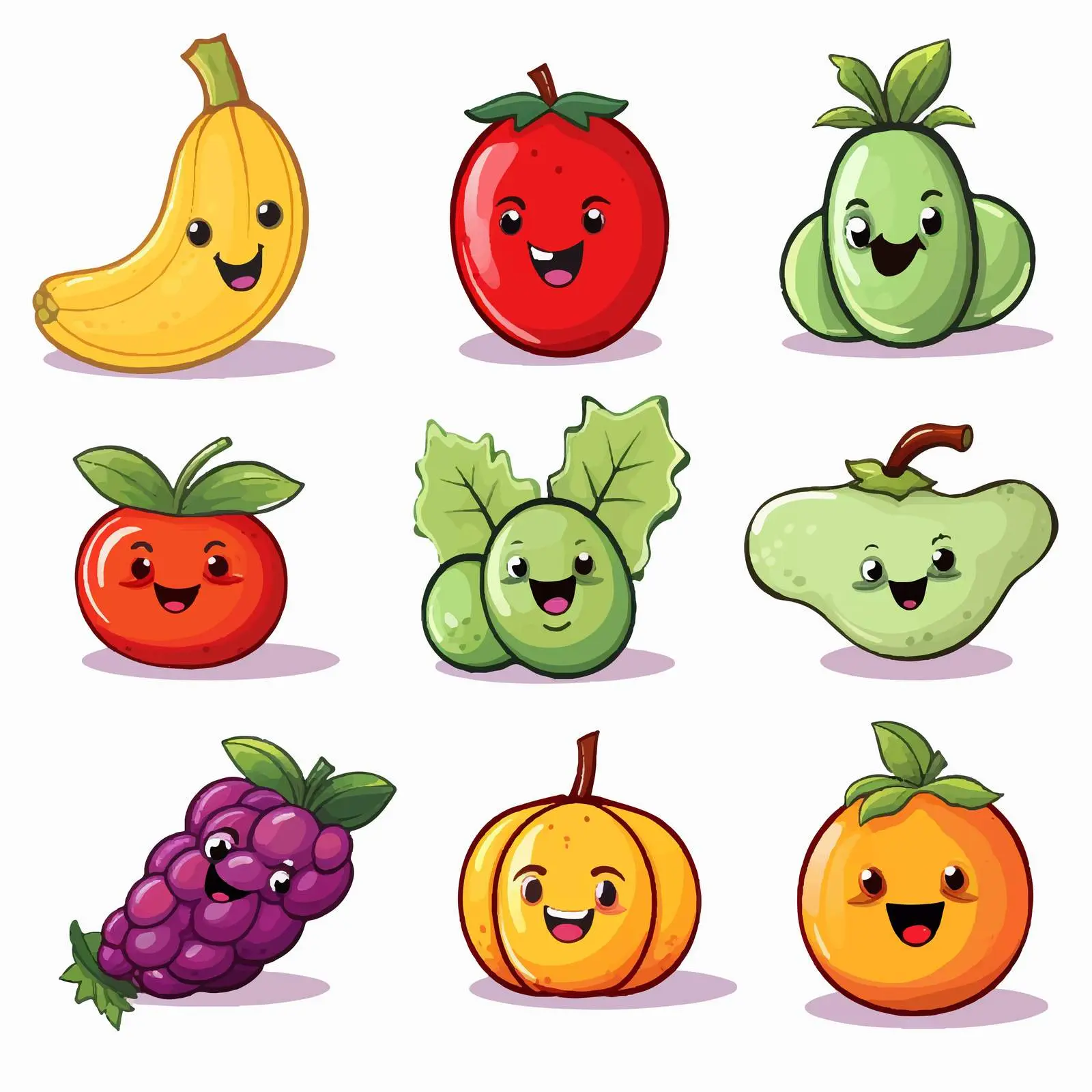 Cartoon Fruits and Vegetables Vector Illustration — free download from Dotvec
