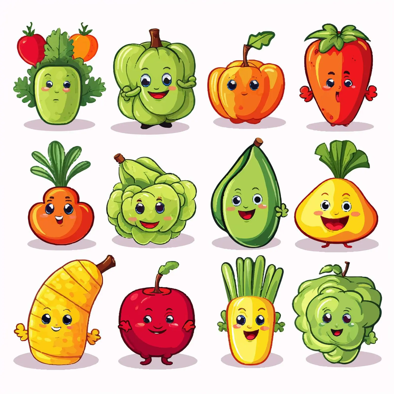 Cartoon Fruits and Vegetables Vector Illustration — free download from Dotvec
