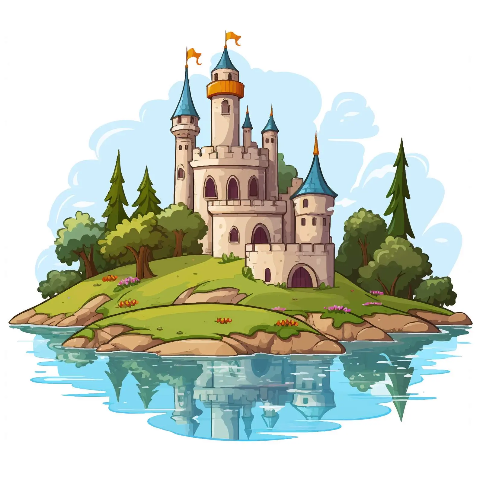 Castle and Pond Vector Illustration — free download from Dotvec
