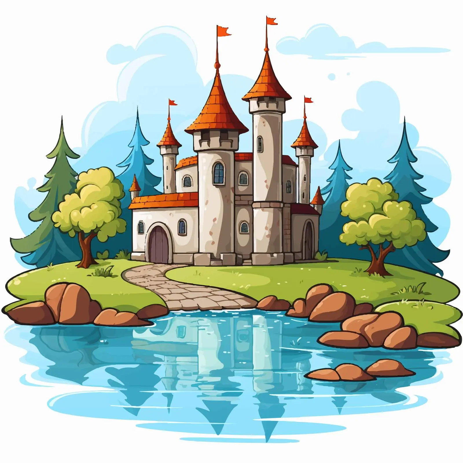 Castle and Pond Vector Illustration — free download from Dotvec