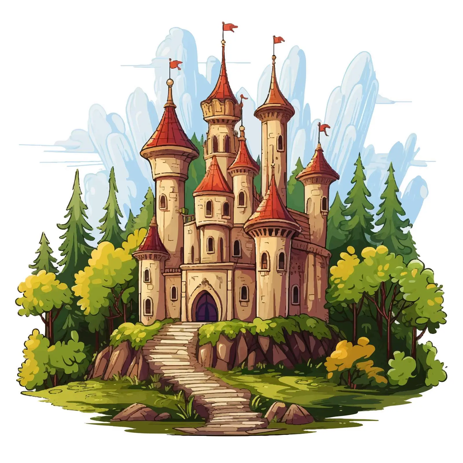 Cartoon Castle in Forest Vector Illustration — free download from Dotvec