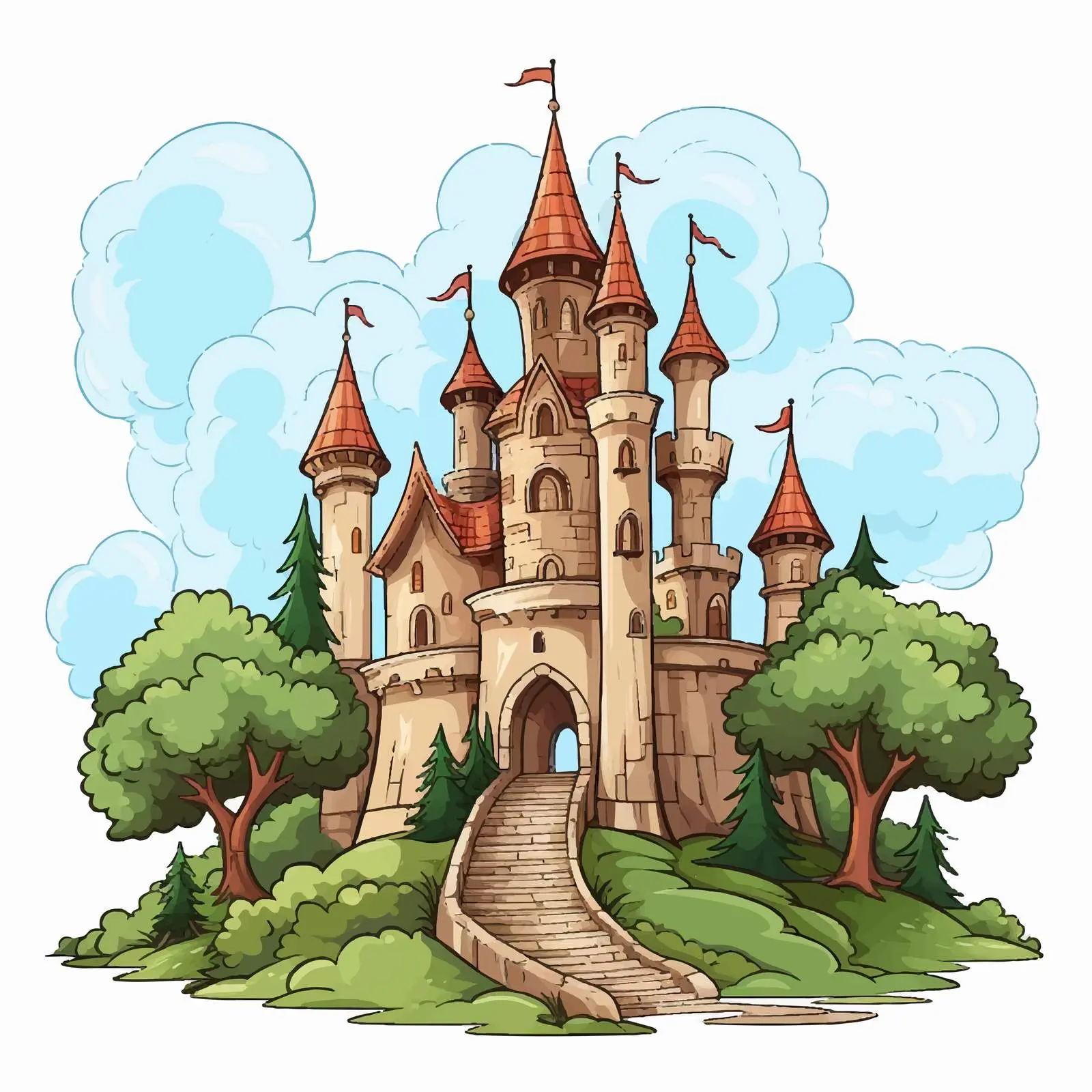 Castle Illustration Surrounded by Forest in Vector Art — free download from Dotvec