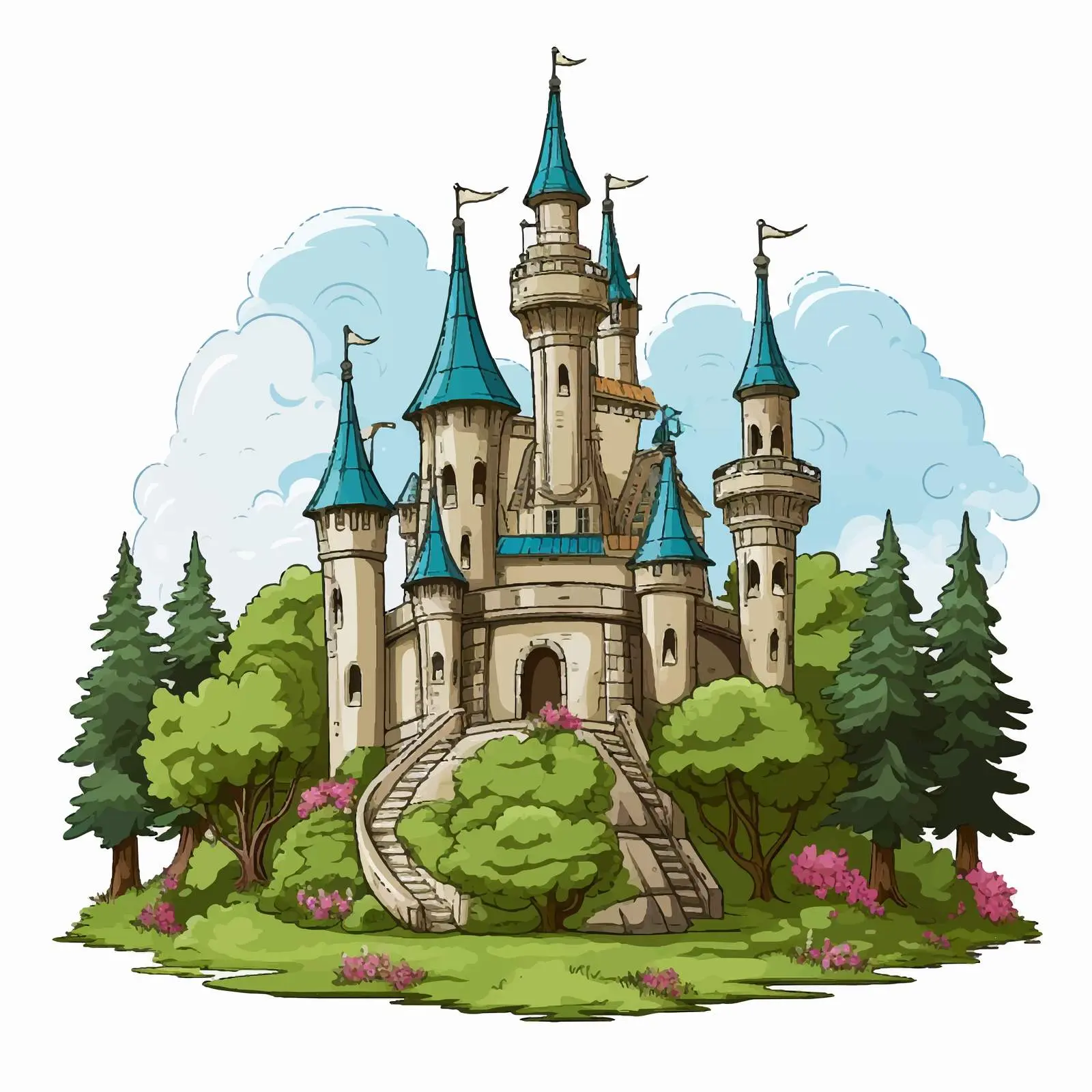 Cartoon Castle in Forest Illustration Vector — free download from Dotvec