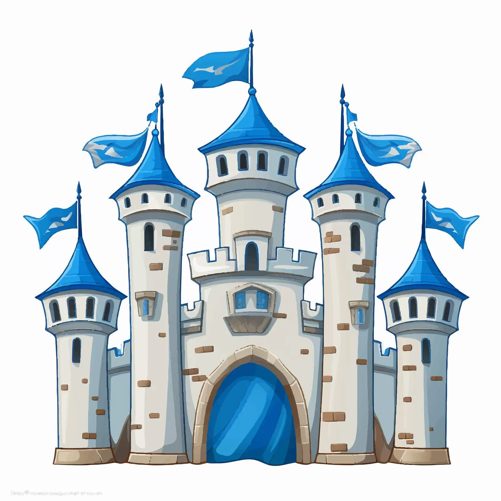 Castle Illustration with Blue Flags on White Background — free download from Dotvec