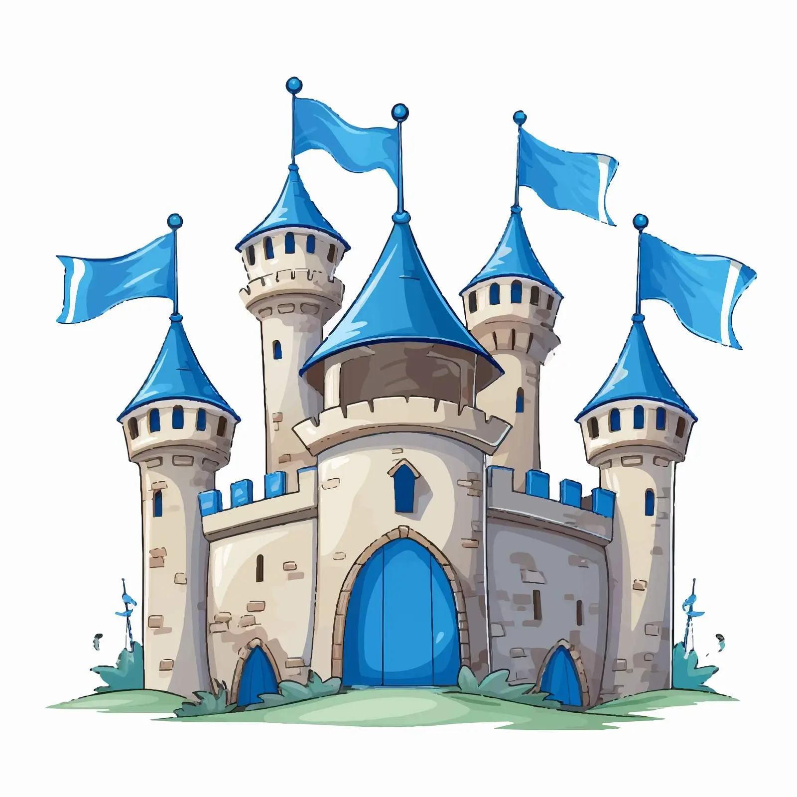 Castle Illustration with Blue Flags on White Background — free download from Dotvec