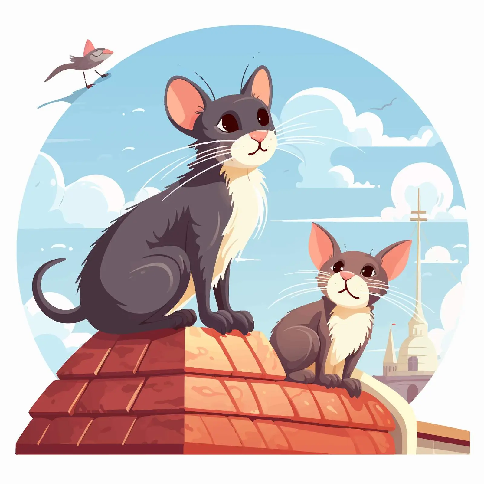 Cat and Rat Vector Illustration on Rooftop — free download from Dotvec