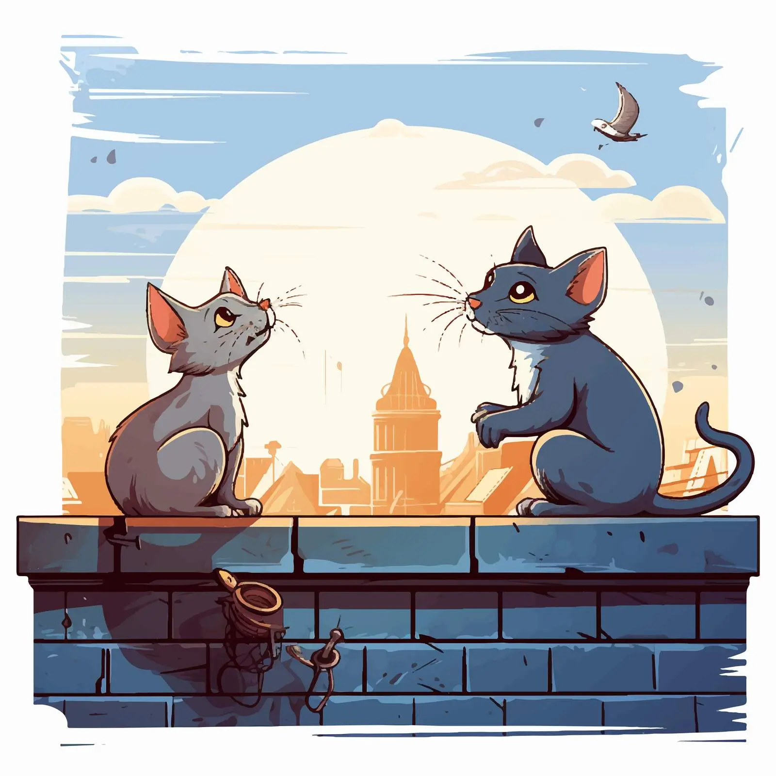 Cat and Rat Illustration on Rooftop Vector — free download from Dotvec