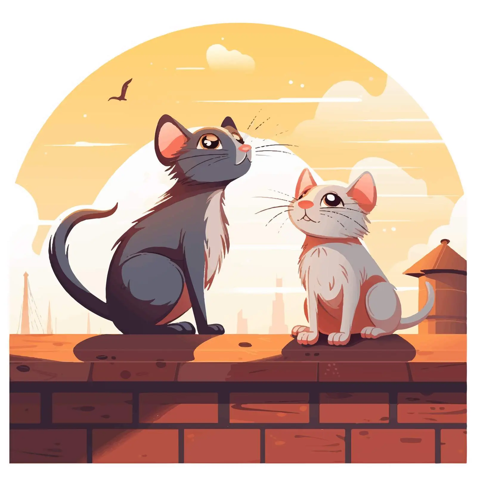 Cat and Rat Illustration on Rooftop — free download from Dotvec