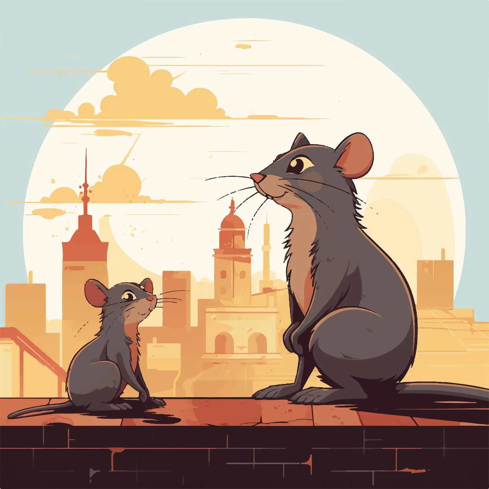 Cat and Rat at Rooftop Vector Illustration — free download from Dotvec