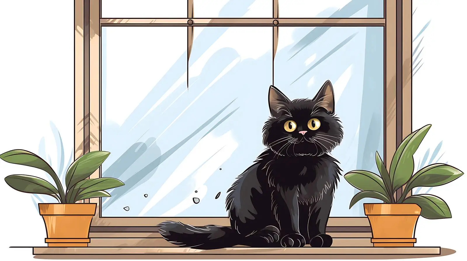 Cat by Window Vector Illustration — free download from Dotvec