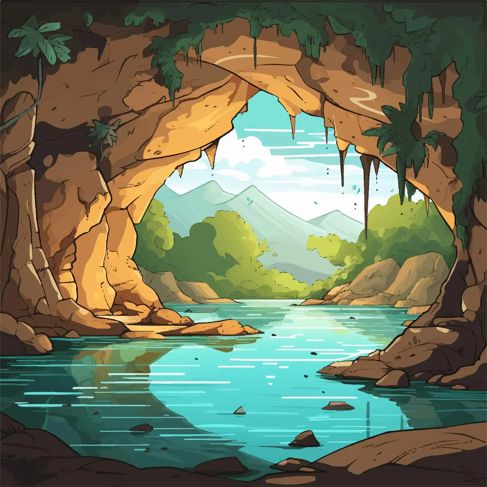 Cave and Water Illustration in Nature — free download from Dotvec