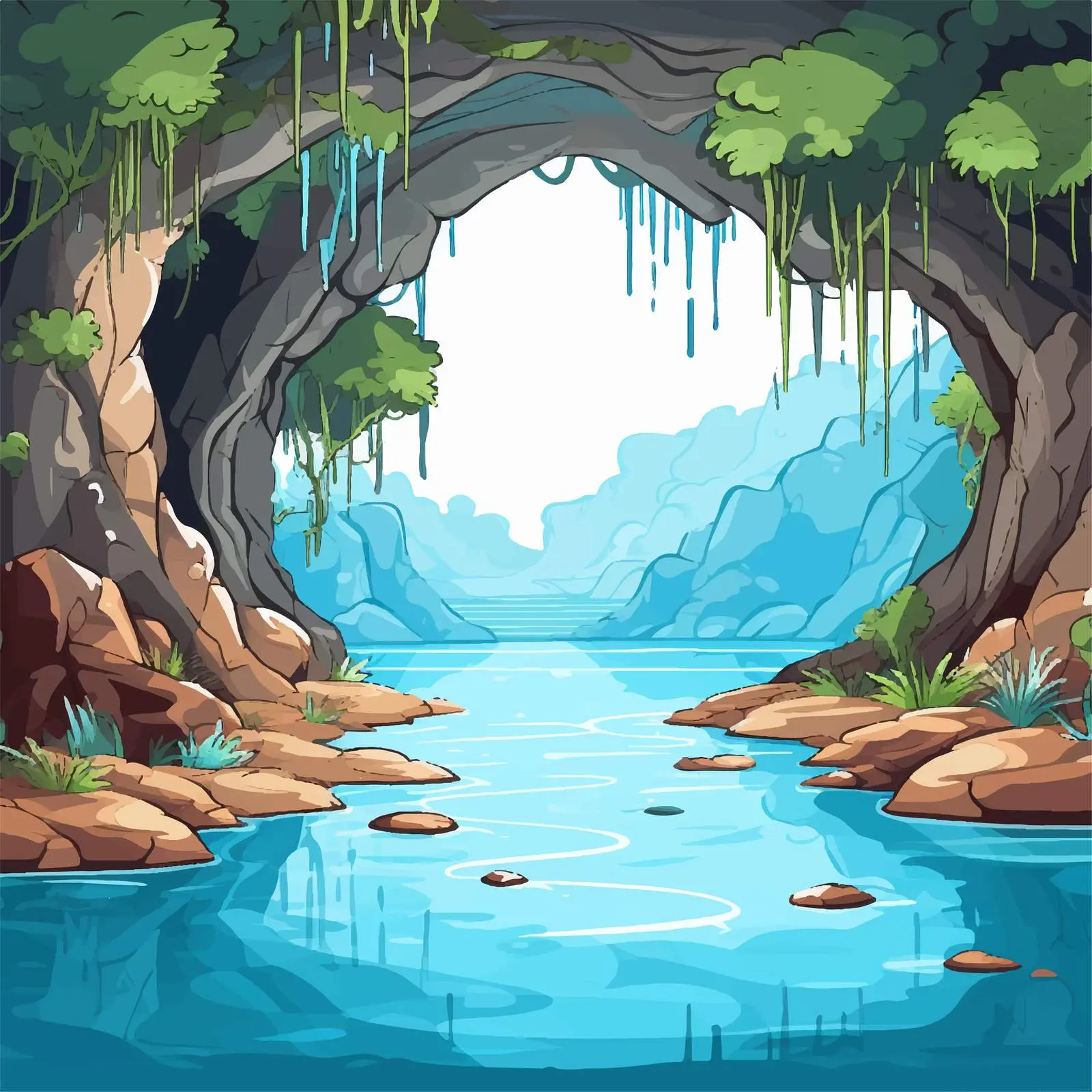 Cave and Water Illustration in Beautiful Nature — free download from Dotvec