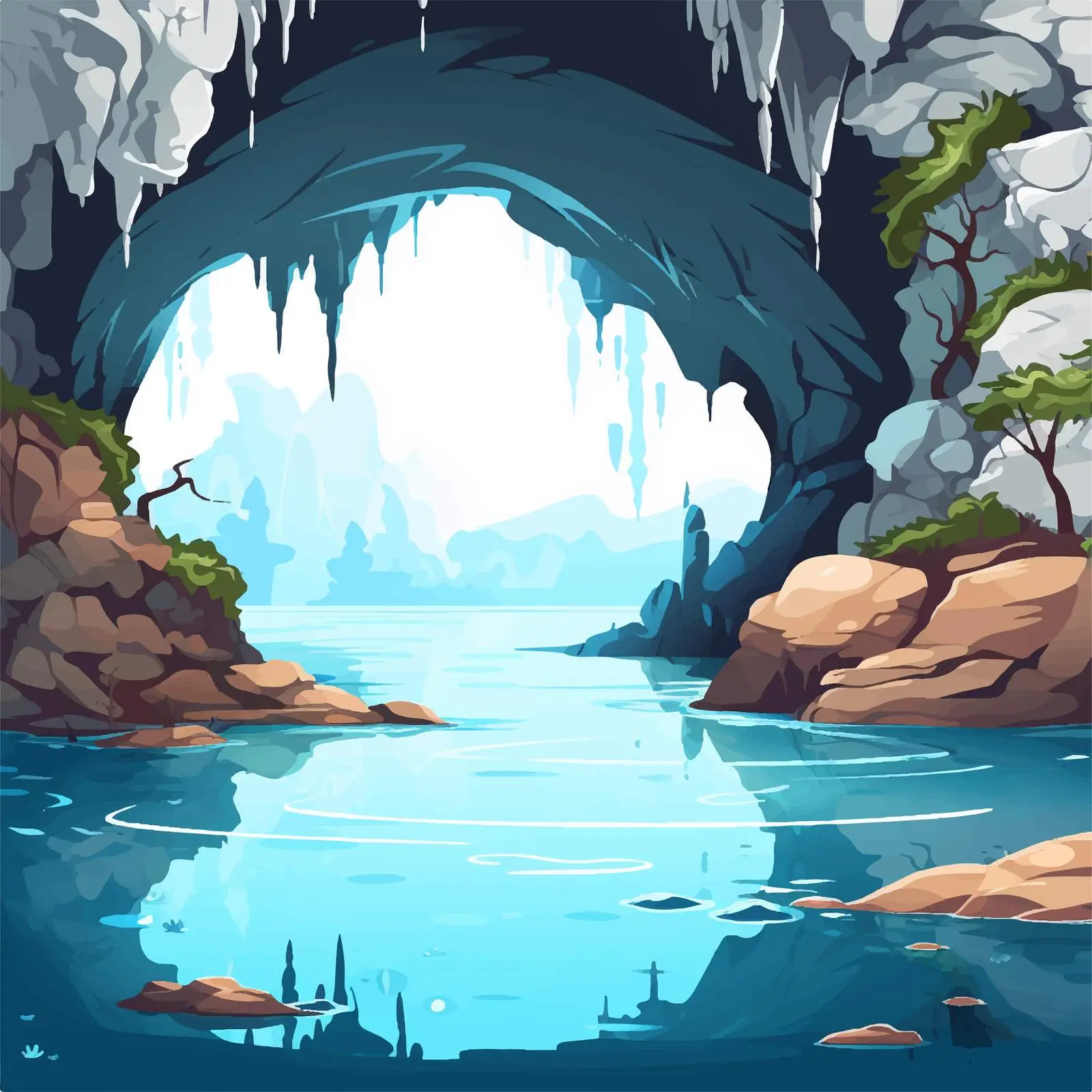 Cave and Water Illustration in Nature — free download from Dotvec