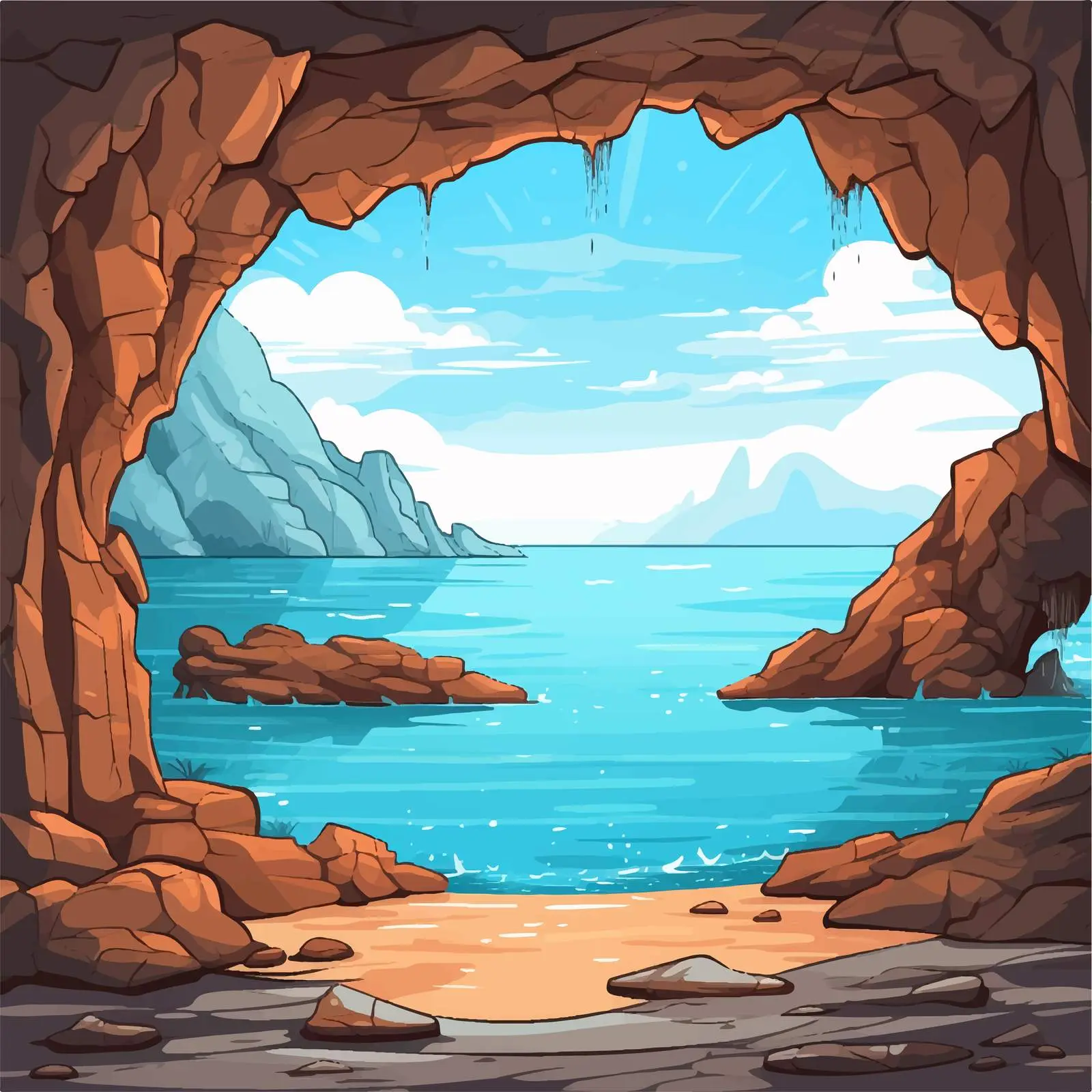 Cave and Ocean View Vector Illustration — free download from Dotvec