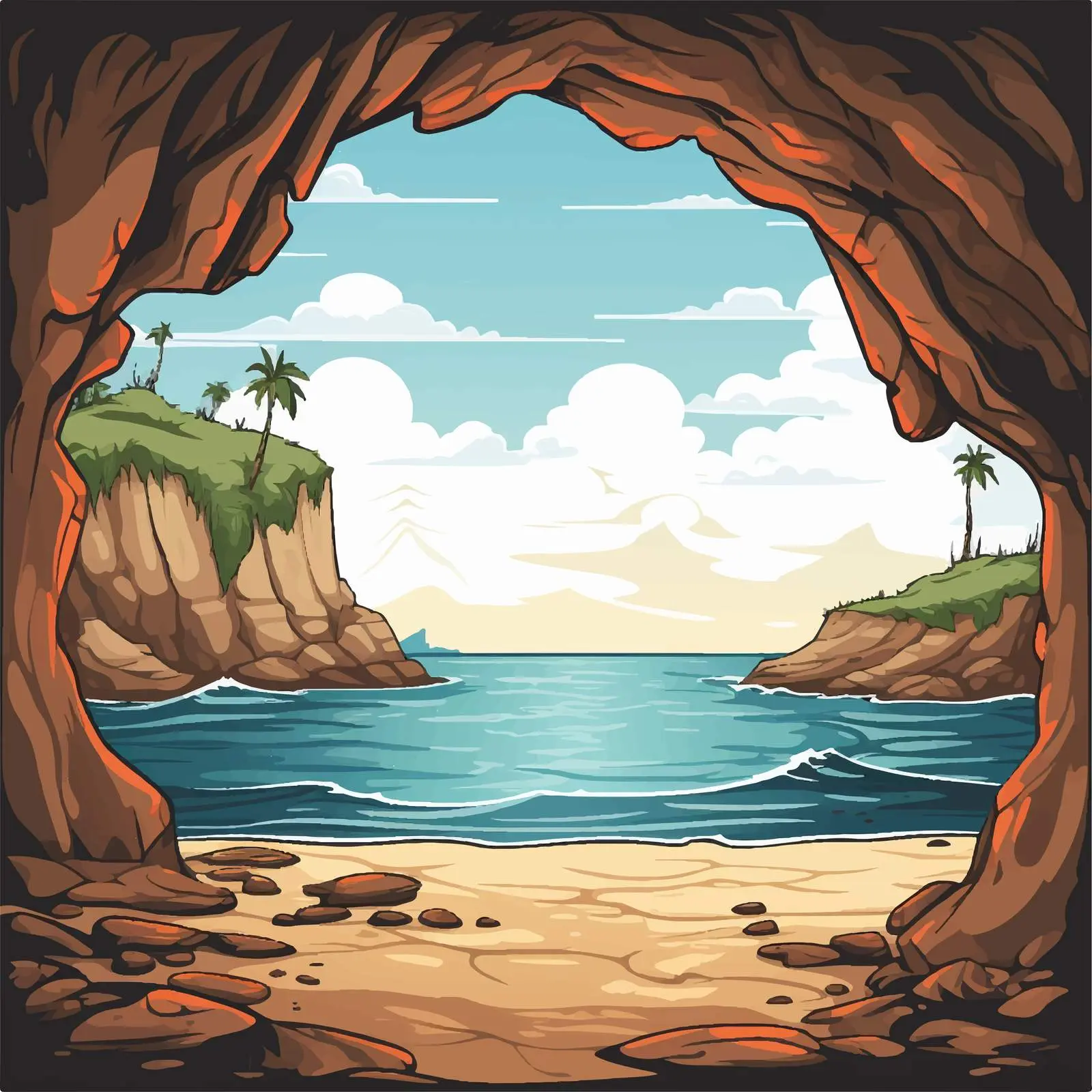 Cave and Ocean View Vector Illustration — free download from Dotvec