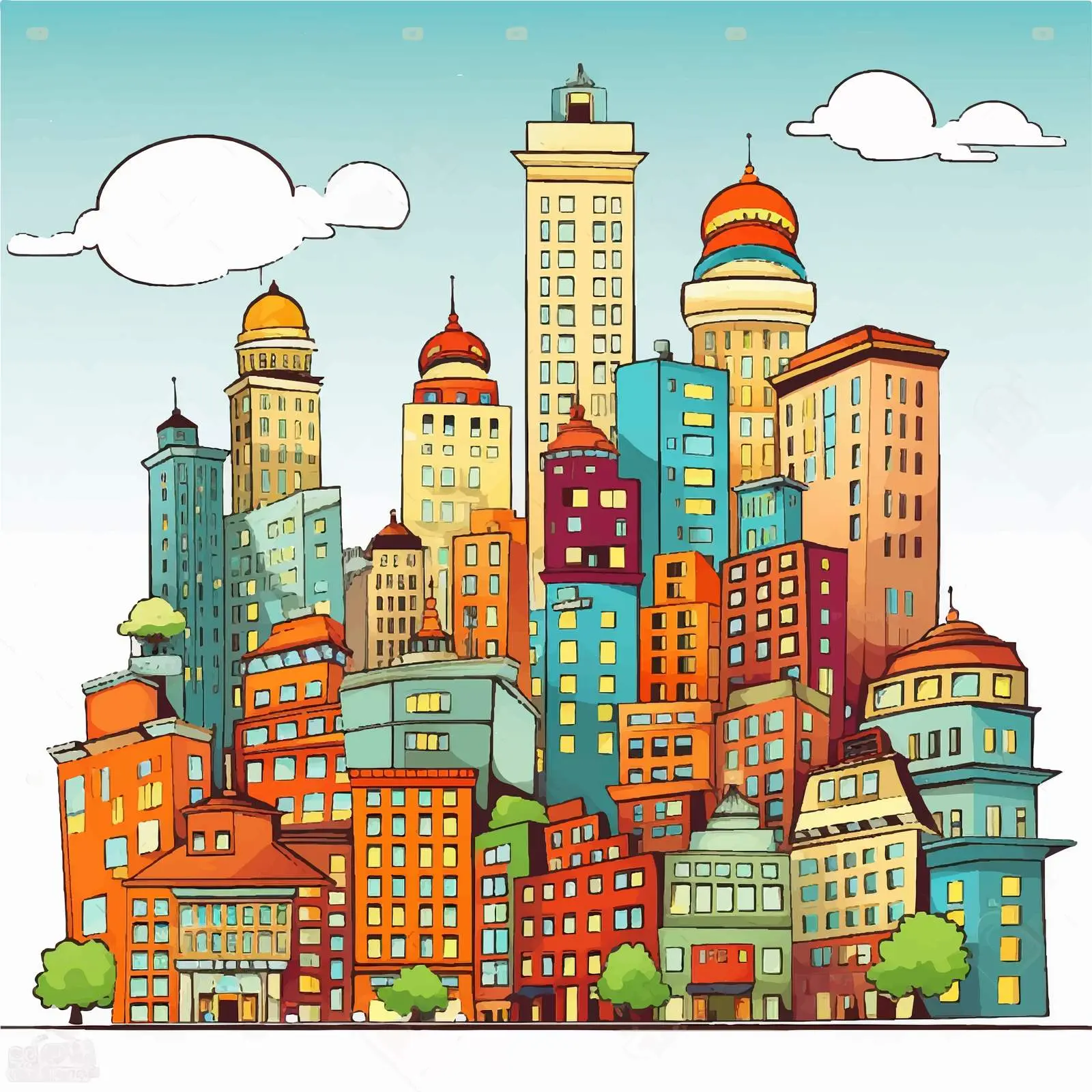 City Skyline Illustration with Tall Buildings — free download from Dotvec