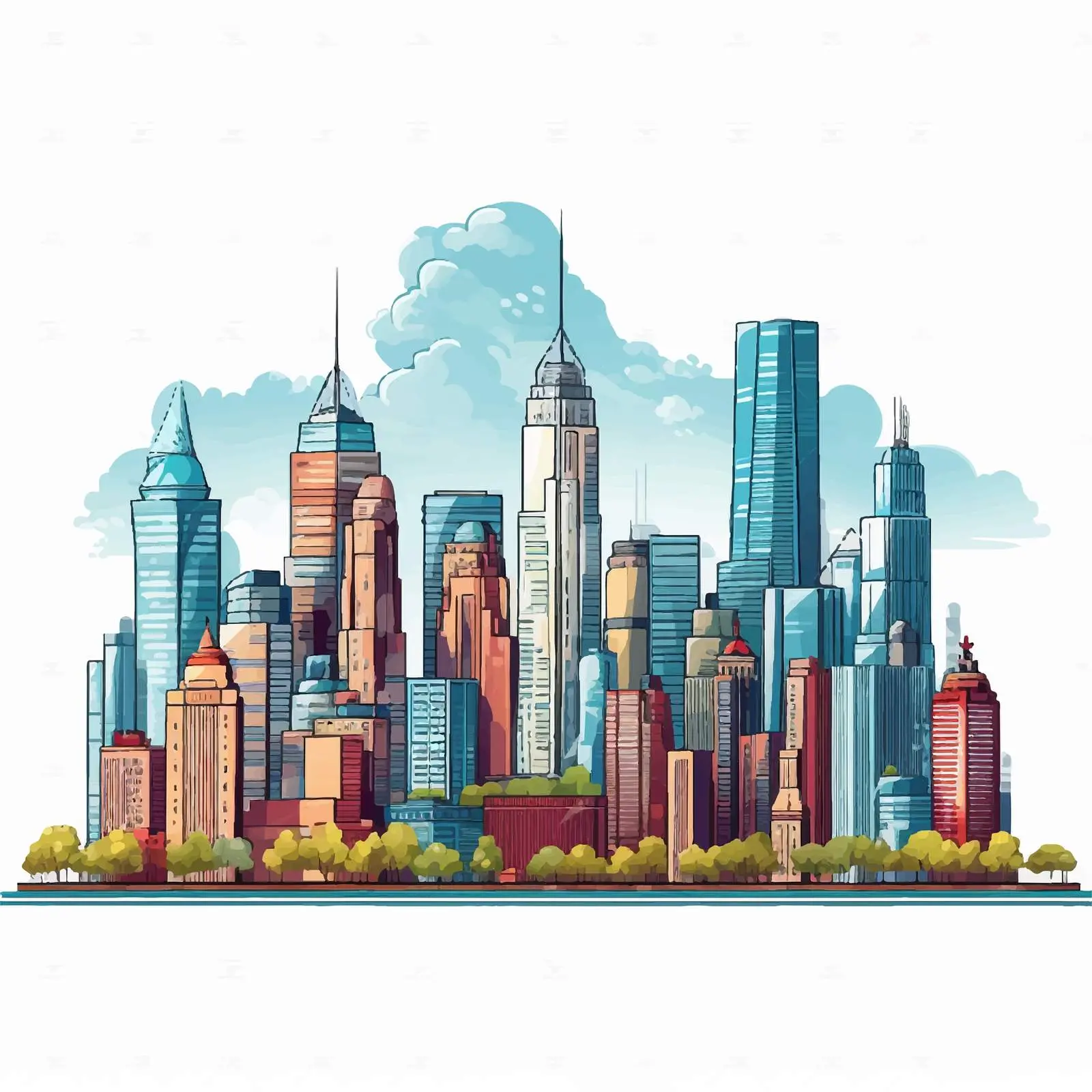 City Illustration with Tall Buildings Vector Art — free download from Dotvec