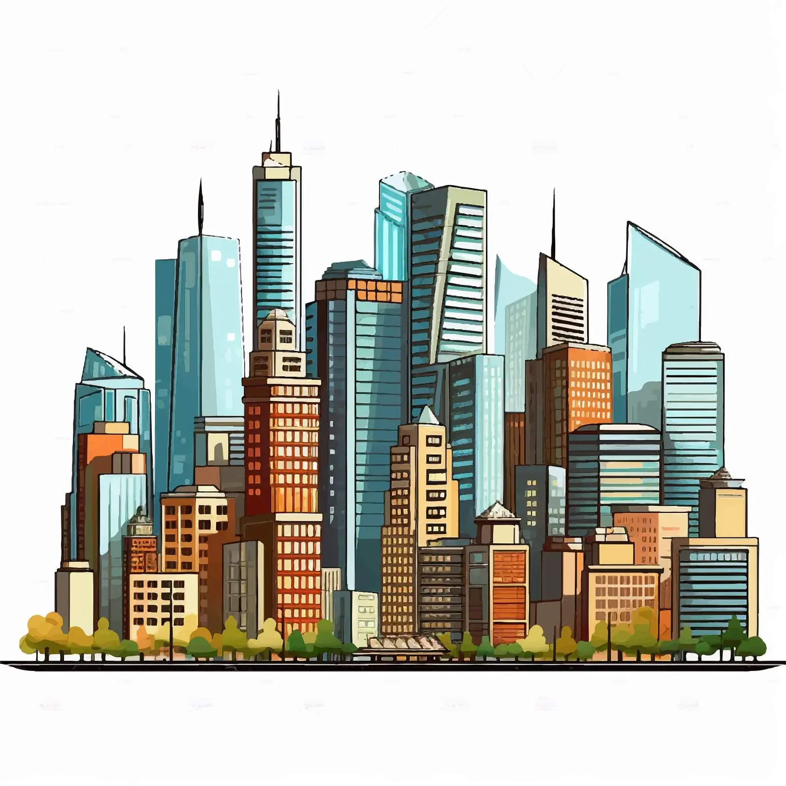 Cityscape Vector Illustration with Tall Buildings — free download from Dotvec