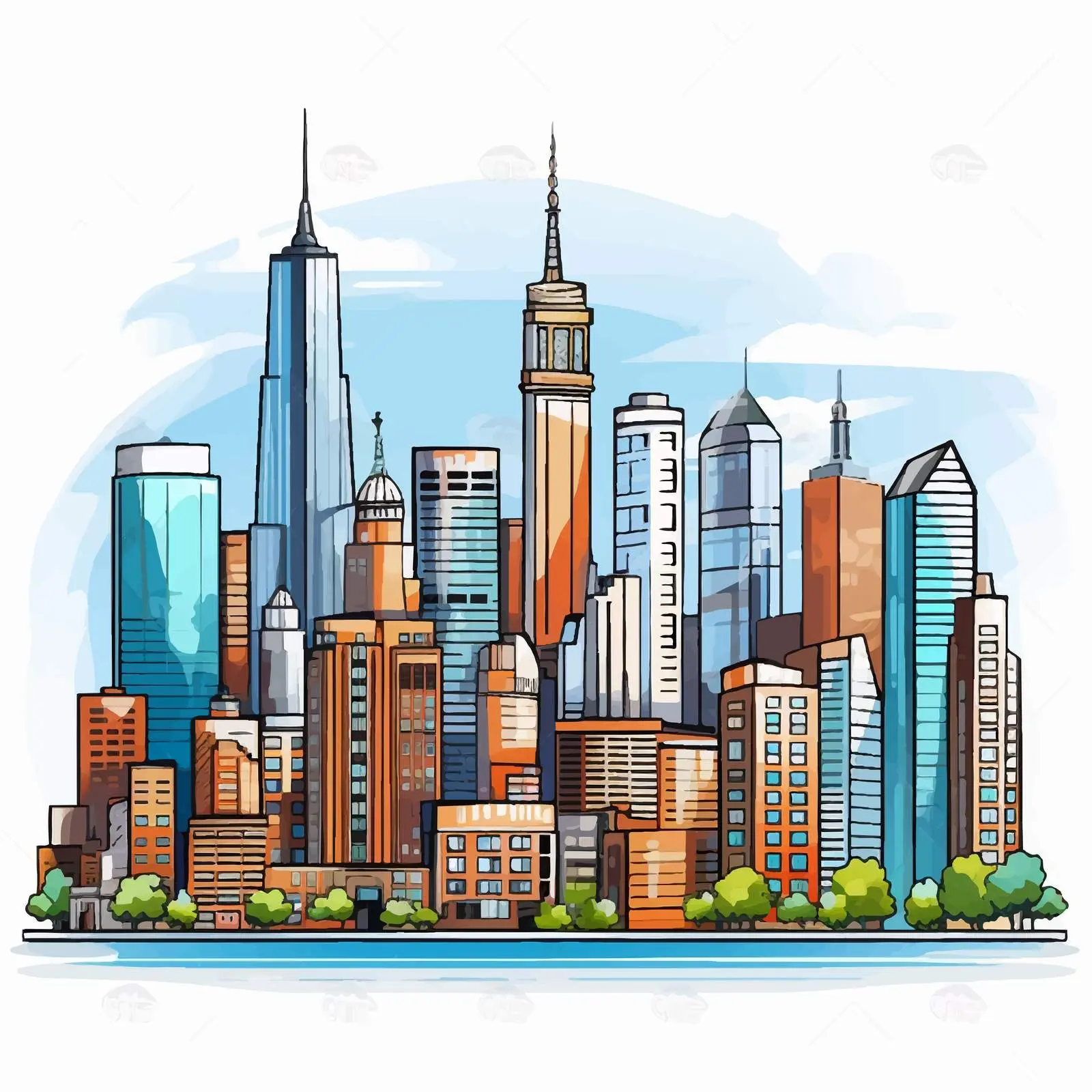 City Skyline with Tall Buildings Vector Illustration — free download from Dotvec