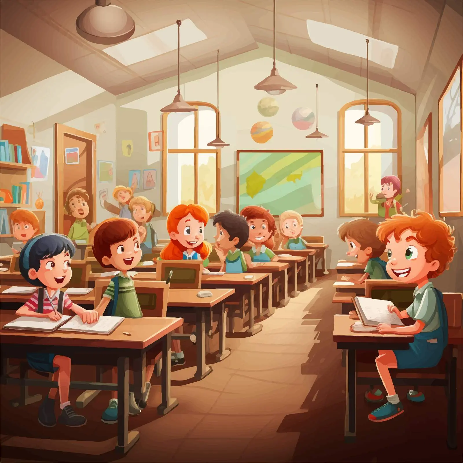 Cartoon Classroom Scene Vector Illustration — free download from Dotvec
