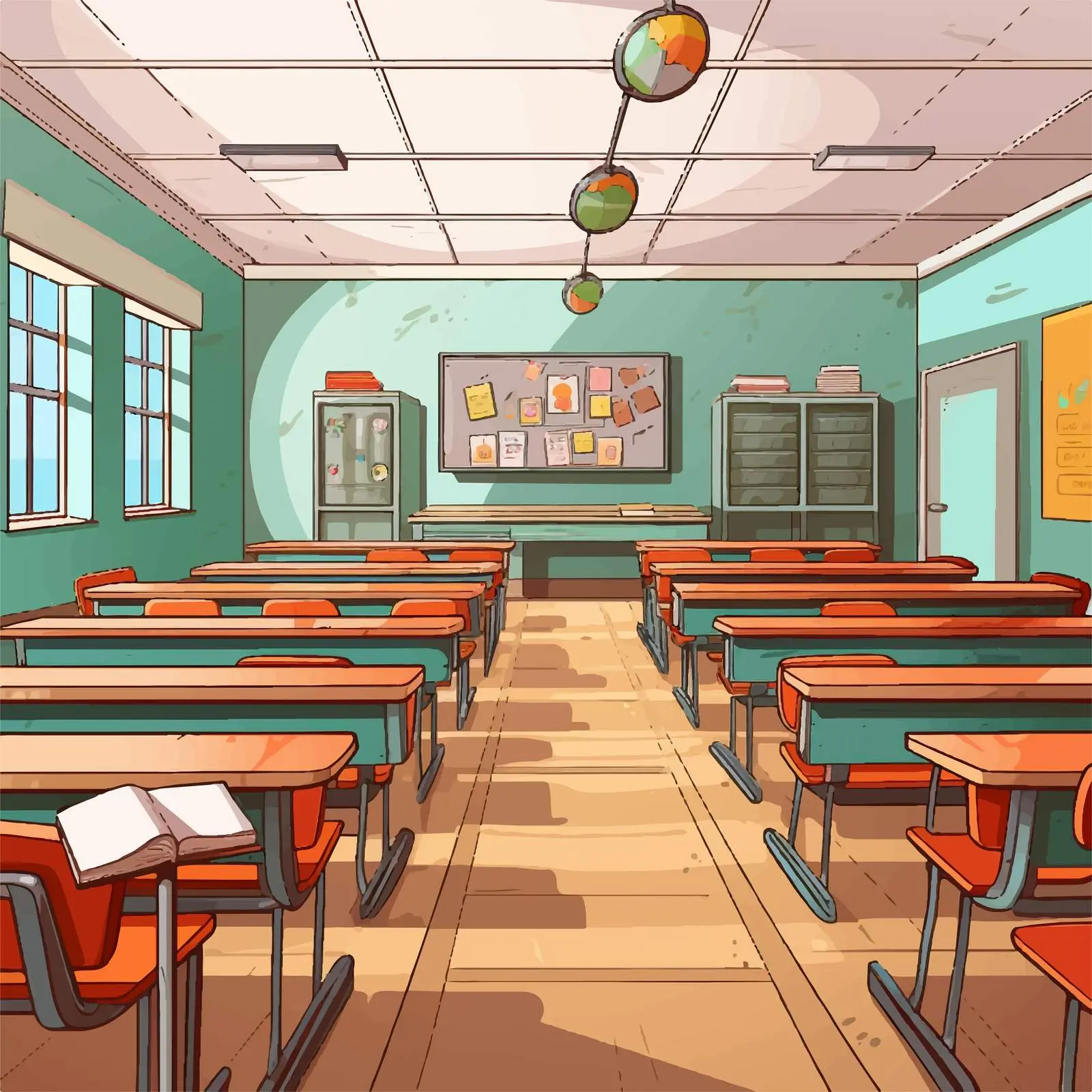 Colorful Cartoon Classroom Scene Illustration — free download from Dotvec