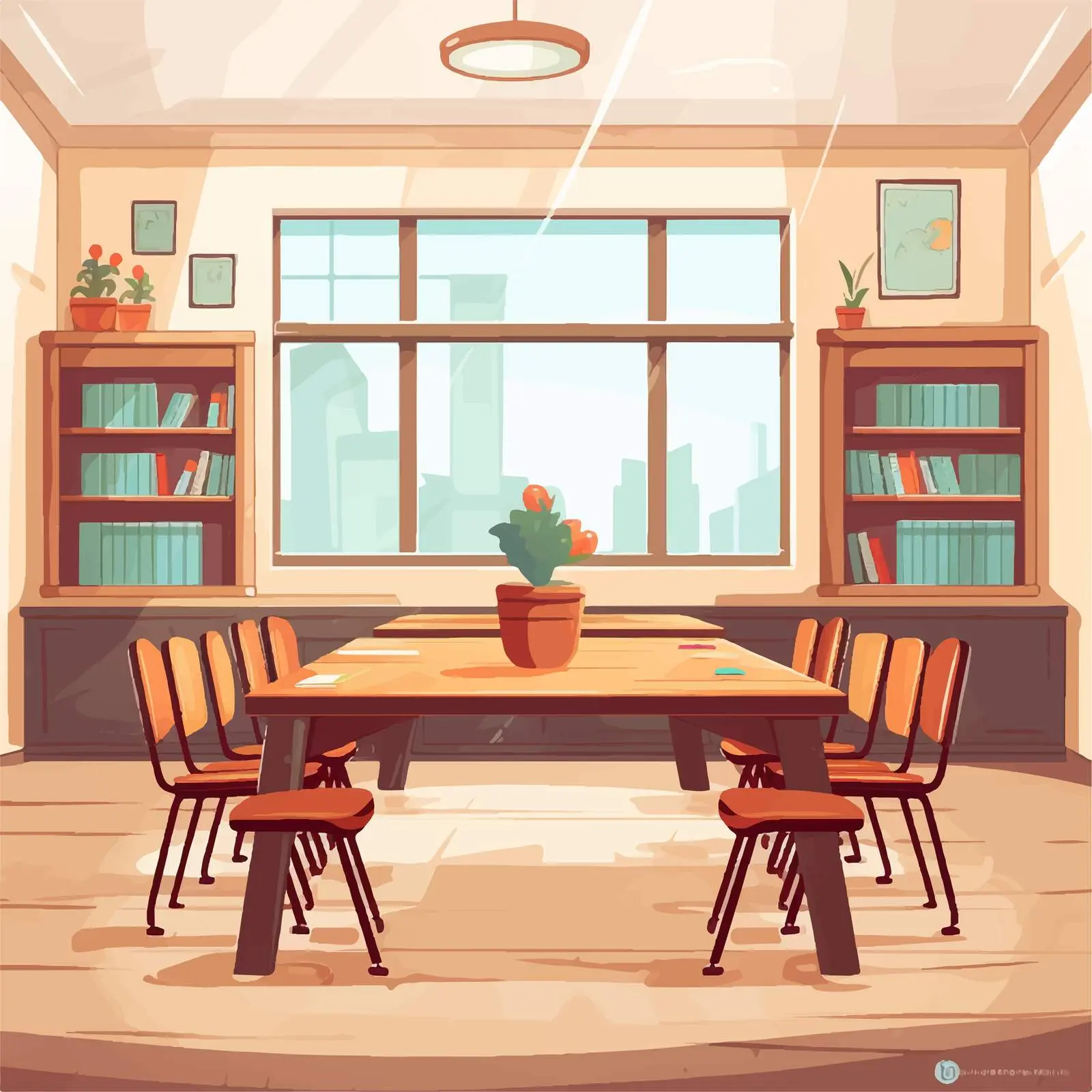 Classroom Illustration with Table and Chairs — free download from Dotvec
