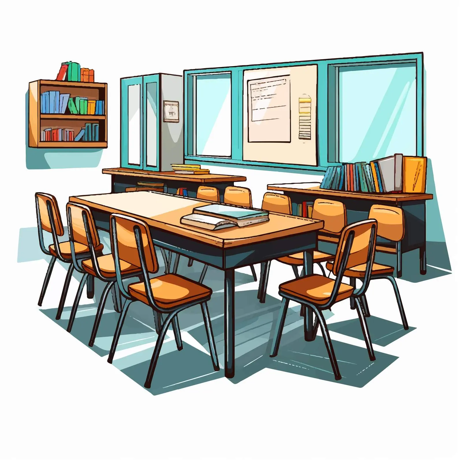 Classroom Illustration with Table and Chairs — free download from Dotvec