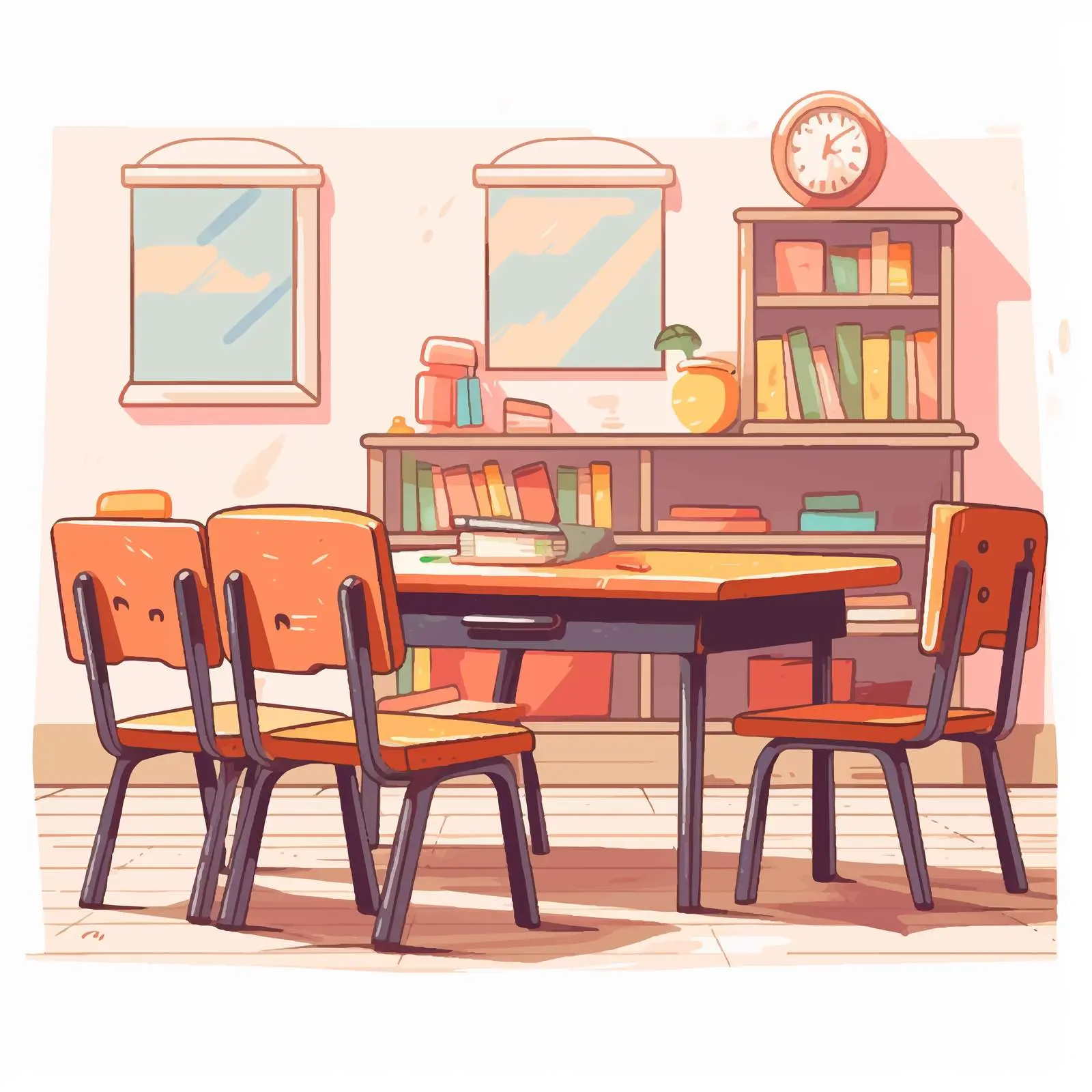 Illustration of Classroom with Table and Chairs — free download from Dotvec