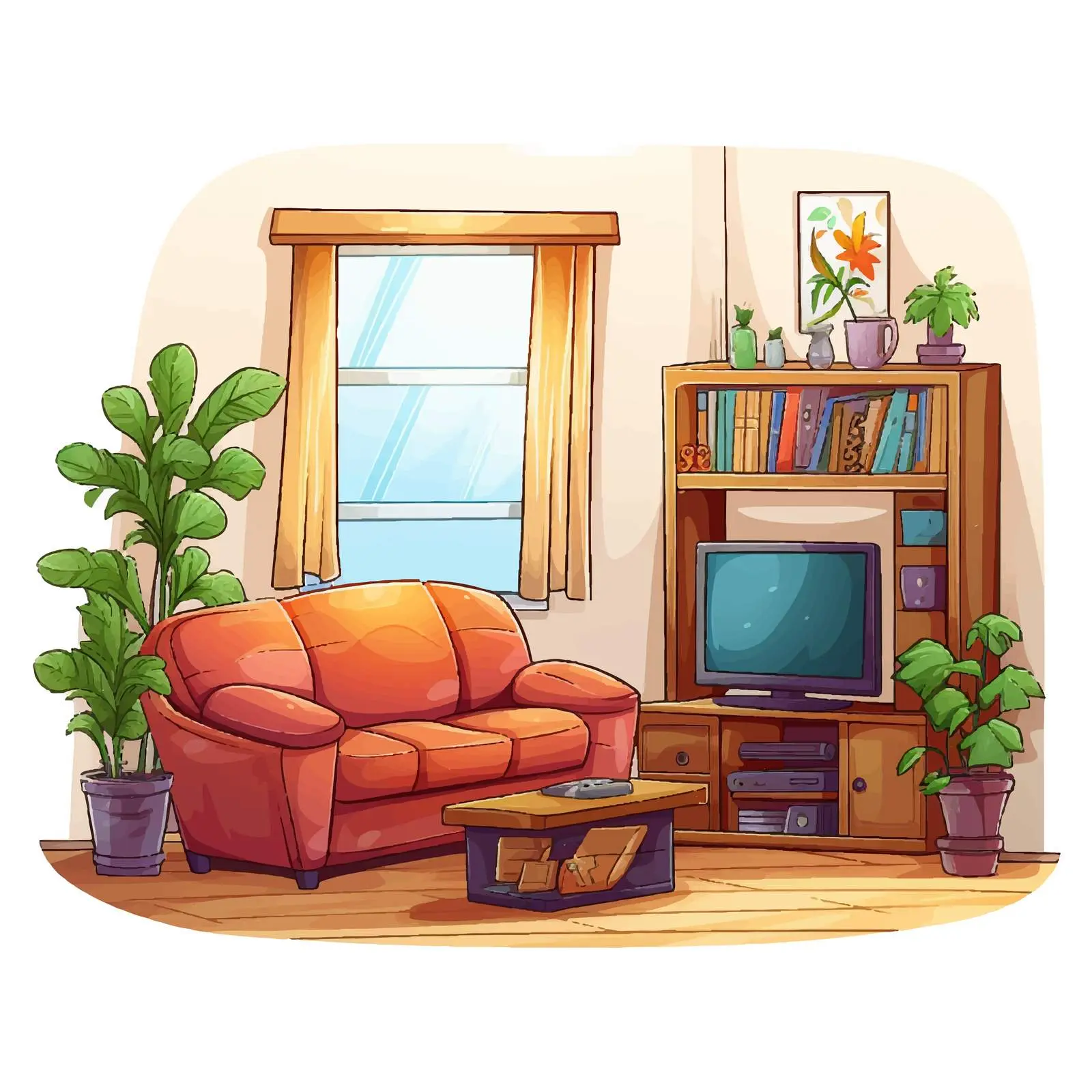 Clean Cartoon Living Room Vector Illustration — free download from Dotvec