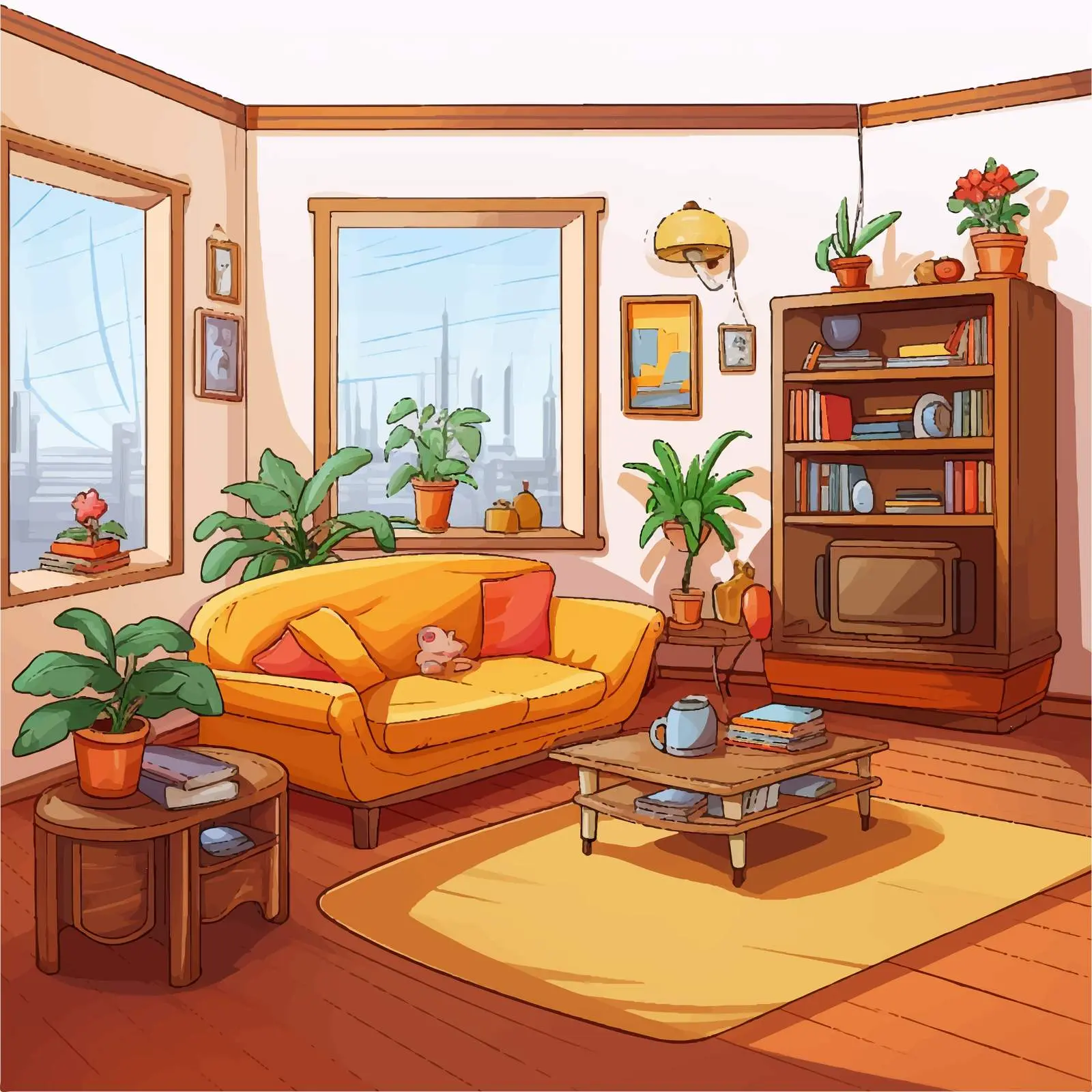 Modern Clean Living Room Vector Illustration — free download from Dotvec