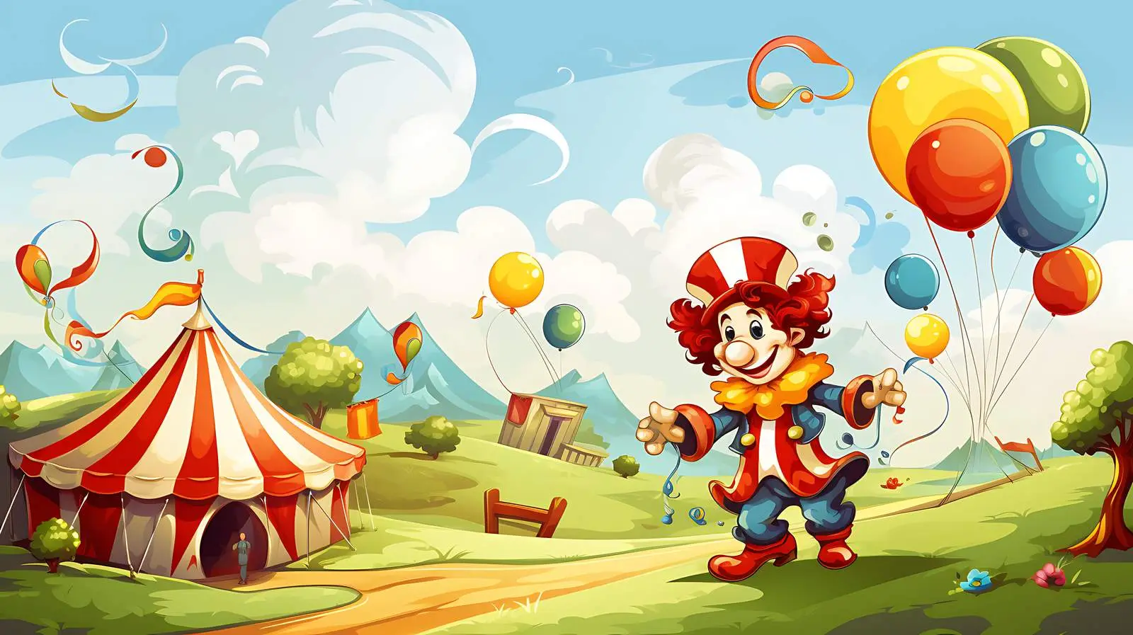Clown at Hilltop Carnival Illustration — free download from Dotvec