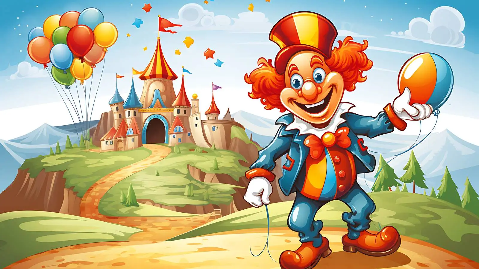 Clown atop hill with carnivorous plant — free download from Dotvec